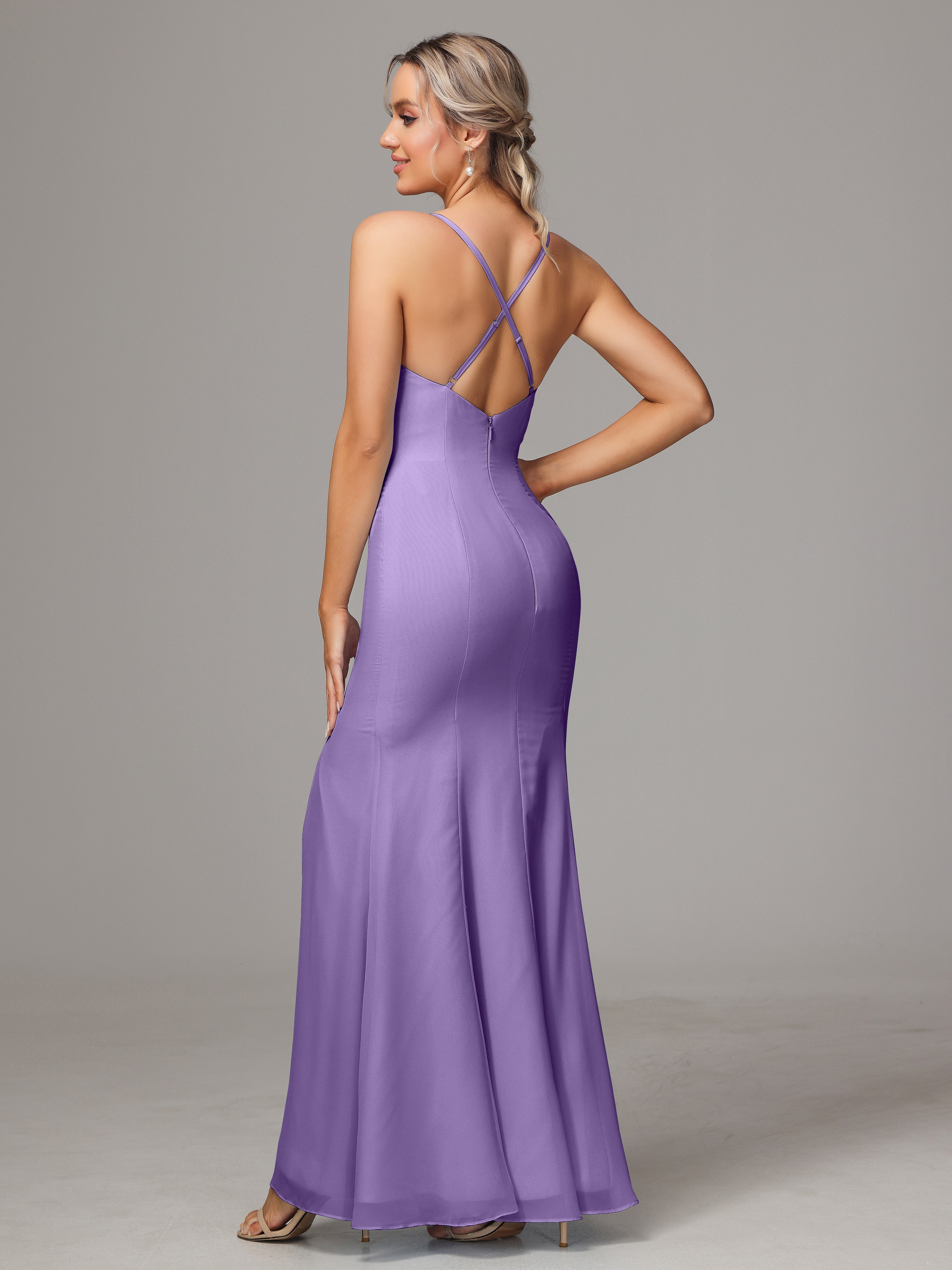 Robes De Demoiselle D'Honneur Tahiti Leticia Fourreau Mousseline Longue Robes Demoiselle D'Honneur
