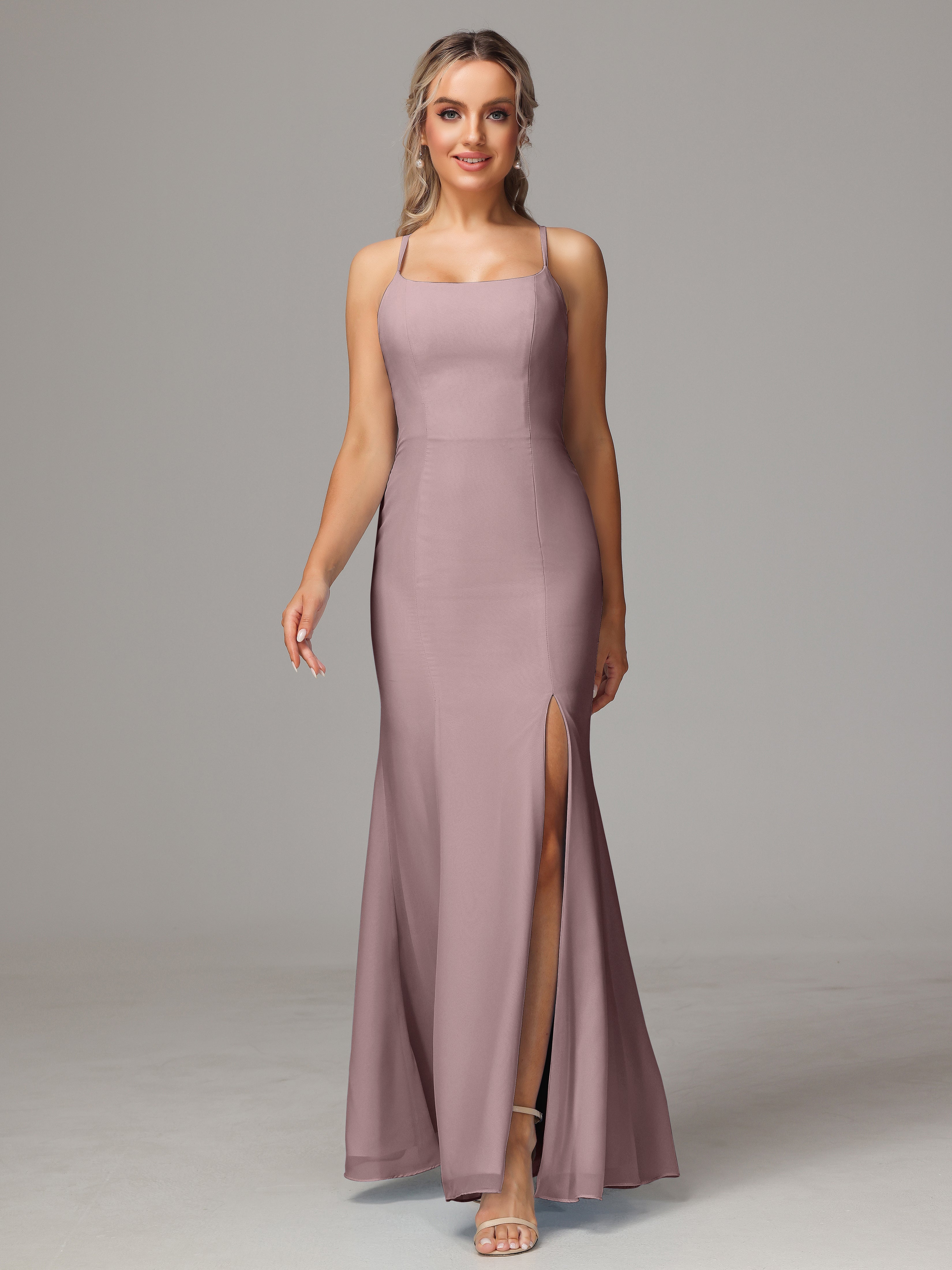 Robes De Demoiselle D'Honneur Vintage Mauve Leticia Fourreau Mousseline Longue Robes Demoiselle D'Honneur