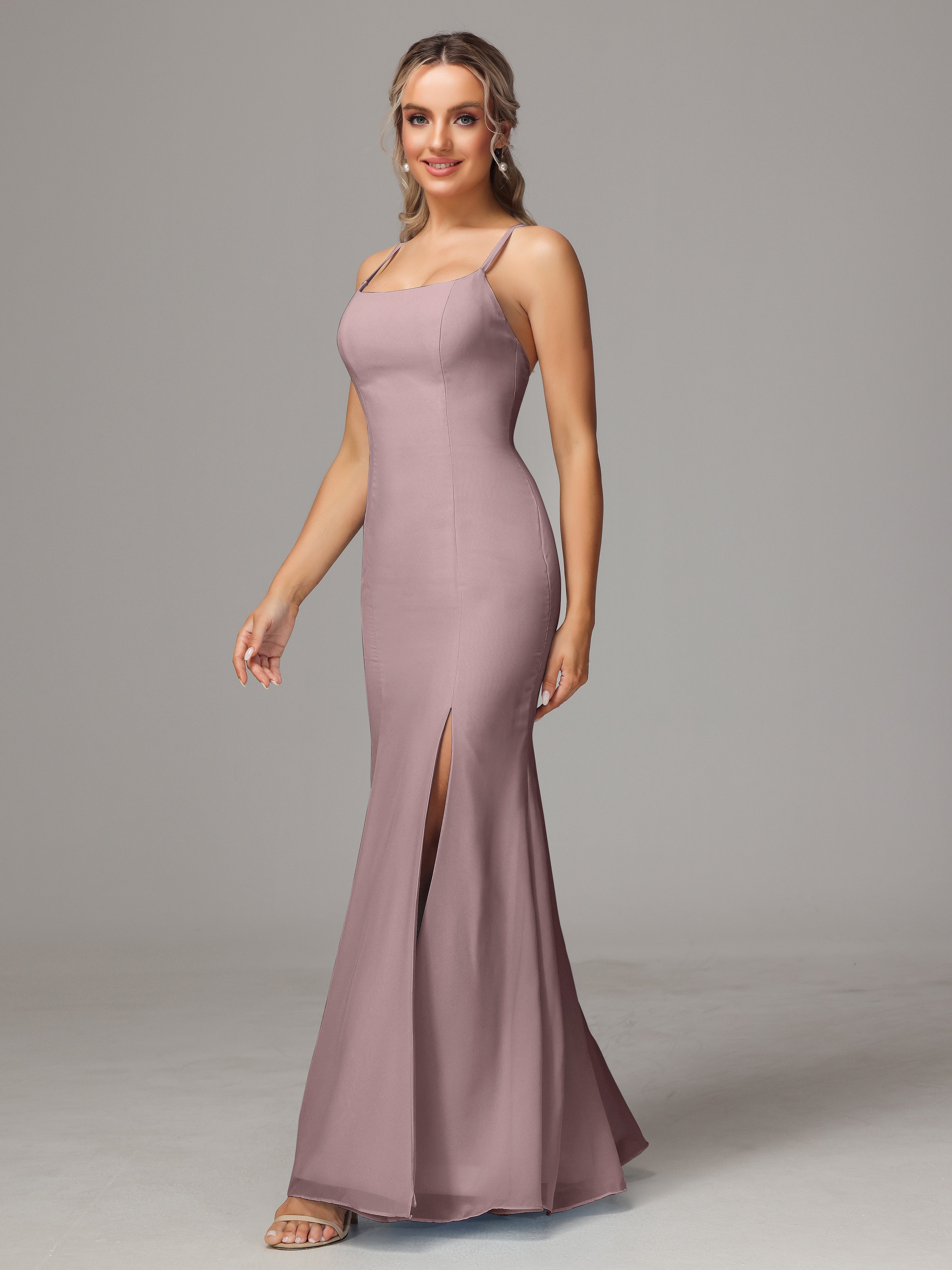 Robes De Demoiselle D'Honneur Vintage Mauve Leticia Fourreau Mousseline Longue Robes Demoiselle D'Honneur