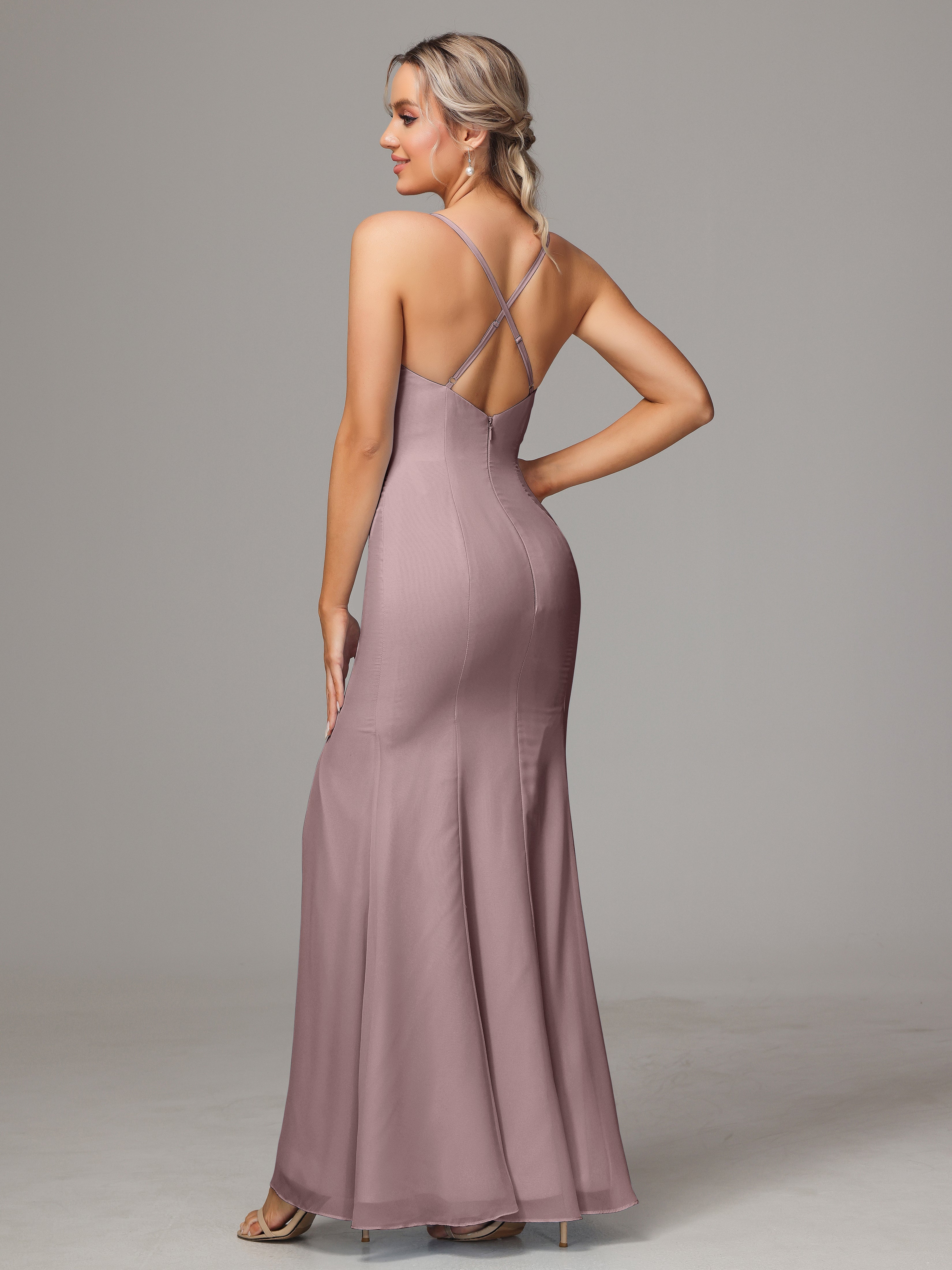Robes De Demoiselle D'Honneur Vintage Mauve Leticia Fourreau Mousseline Longue Robes Demoiselle D'Honneur