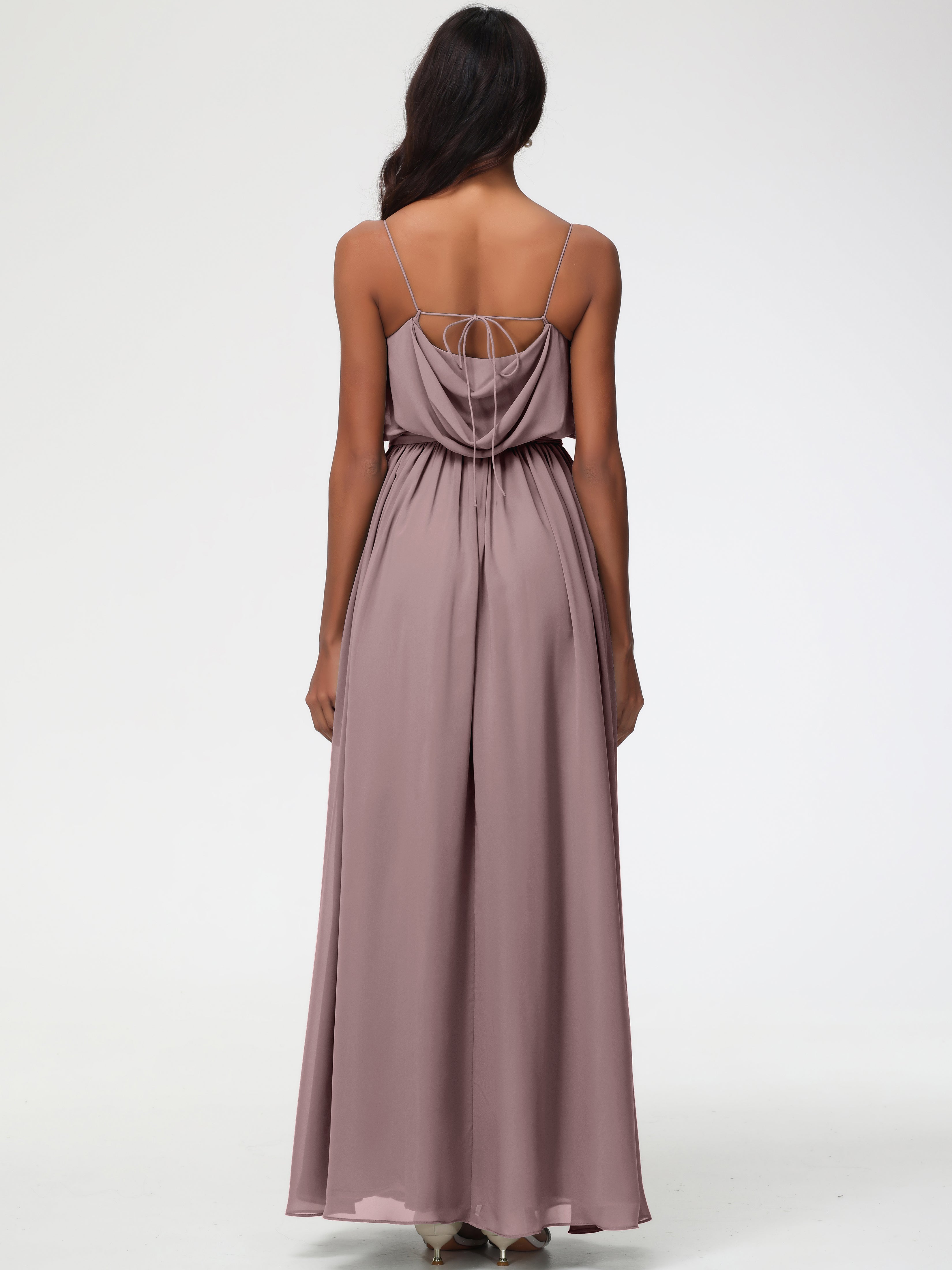 Robes De Demoiselle D'Honneur Mauve Foncé Bretelles Spaghetti Col Bénitier Trapèze Mousseline Robe Demoiselle D'Honneur
