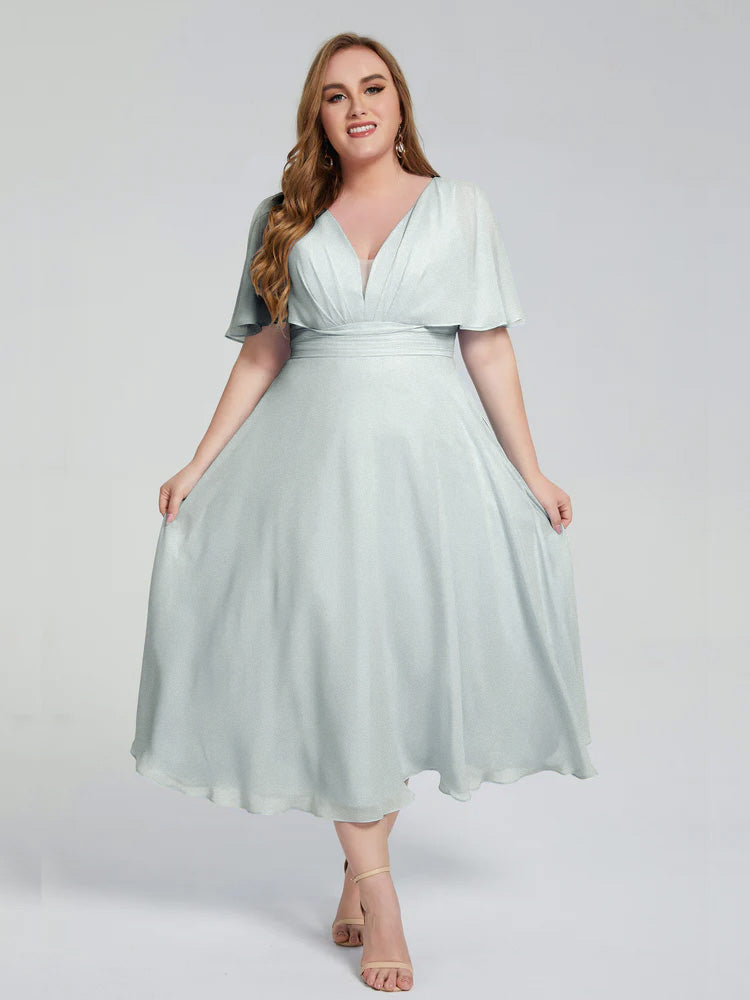 Robe Demoiselle D Honneur Vert Celadon Dos Nu Longueur De Thé Mousseline Robes Demoiselle D'Honneur Grande Taille