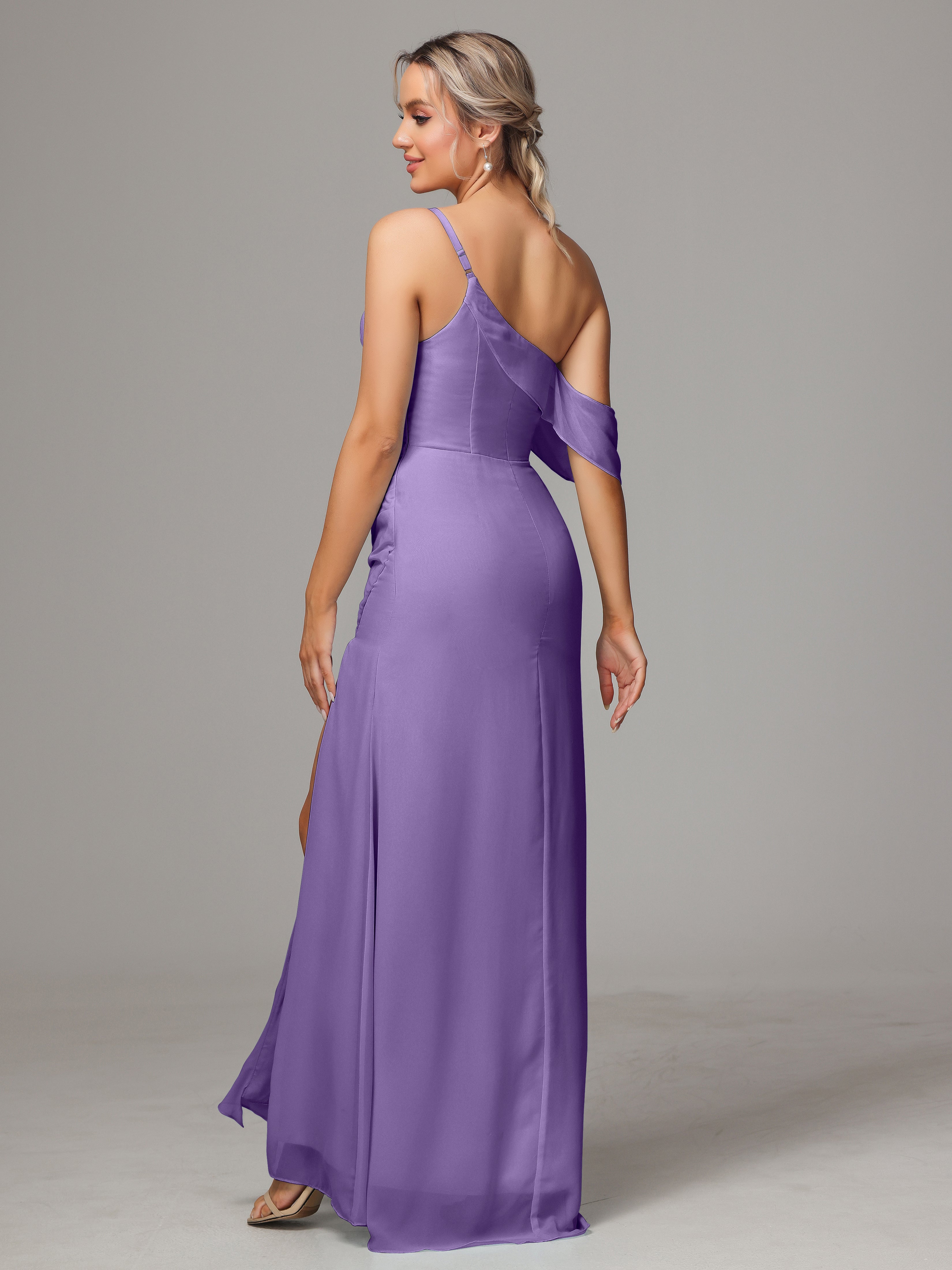 Robes De Demoiselle D'Honneur Tahiti Trapèze Décolleté Asymétrique Mousseline Longue Robes Demoiselle D'Honneur