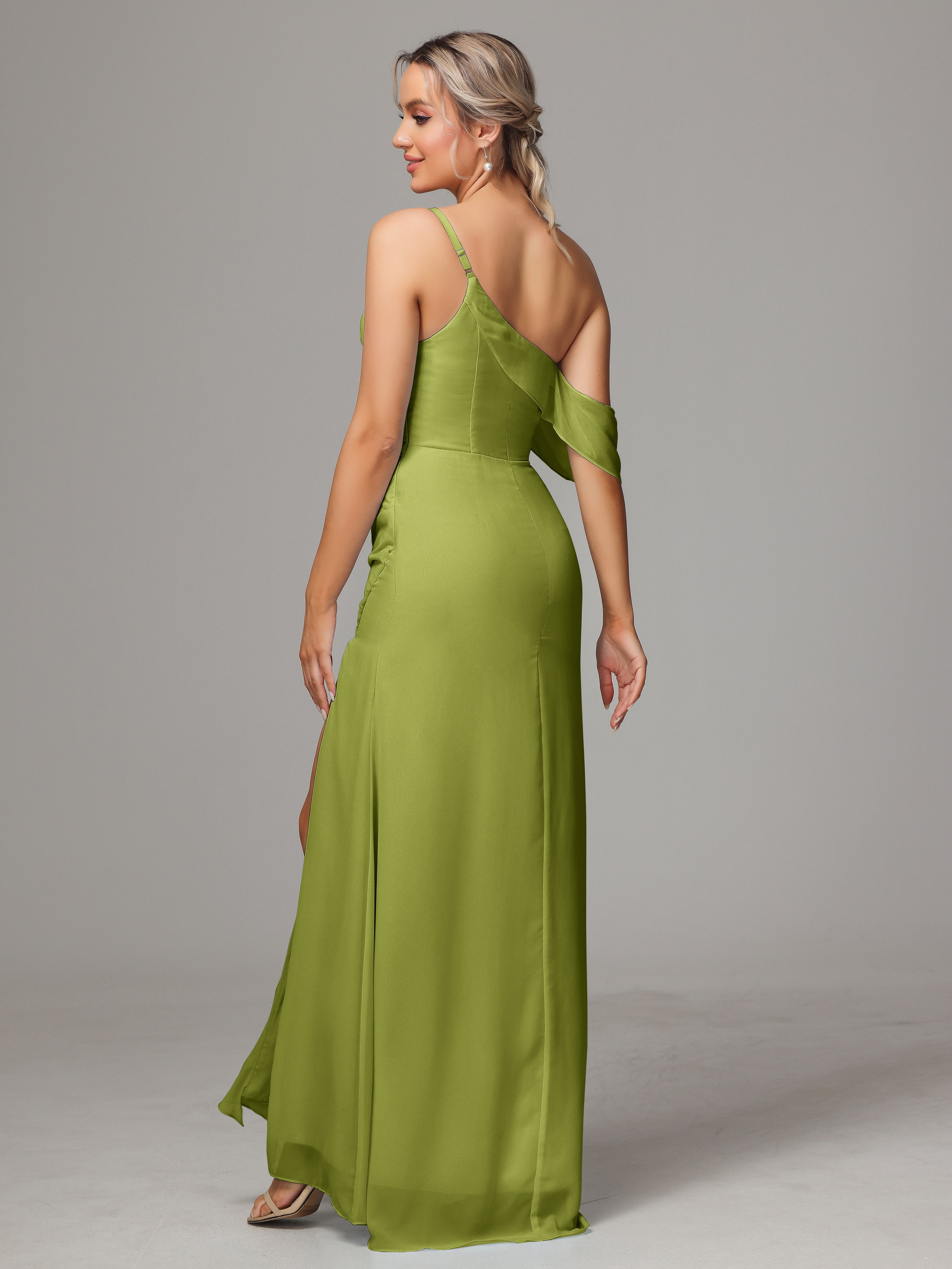 Robes De Demoiselle D'Honneur Trèfle Trapèze Décolleté Asymétrique Mousseline Longue Robes Demoiselle D'Honneur