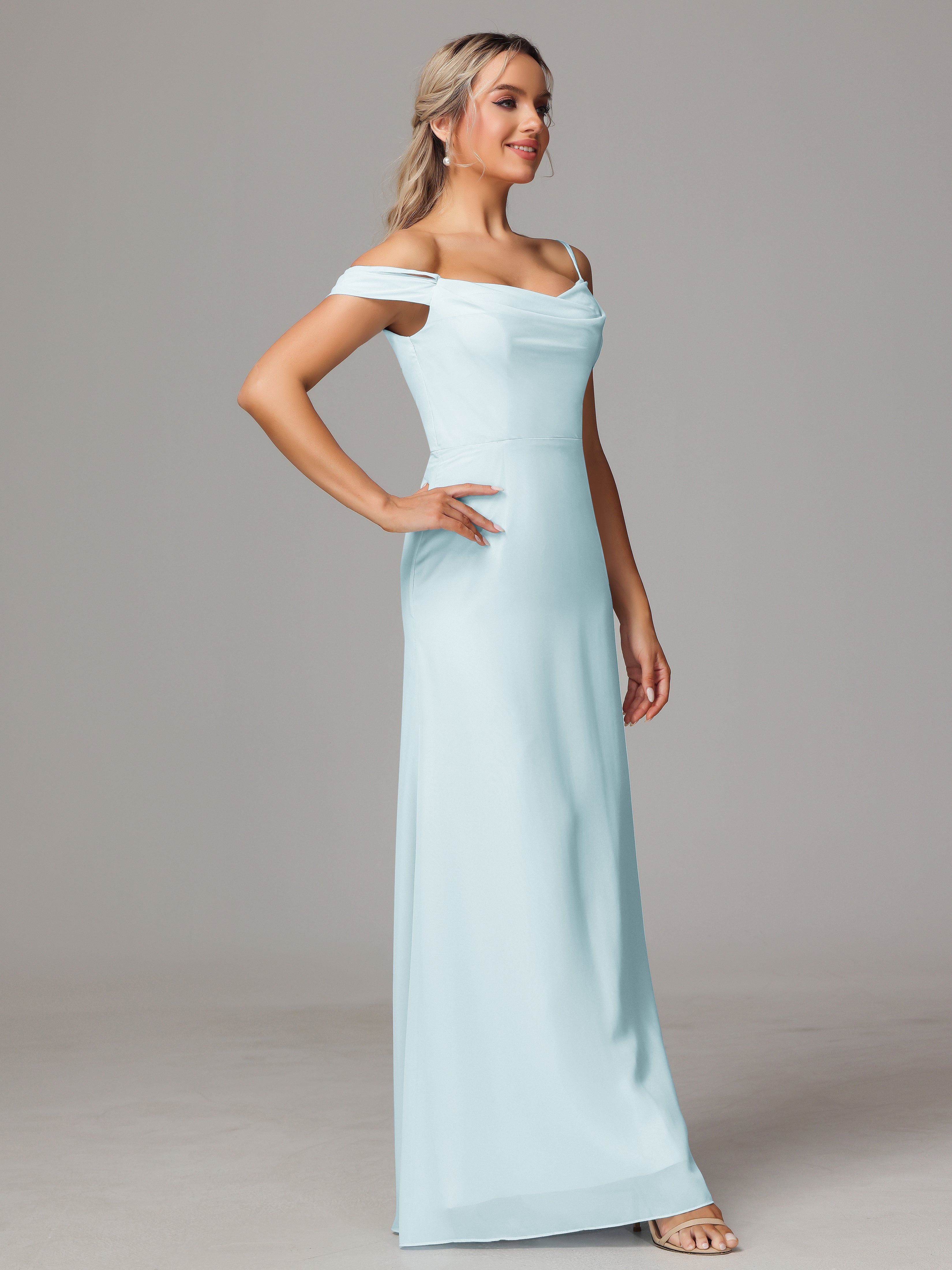 Robe De Demoiselle D'Honneur Brume Accueil Froid Trapèze Mousseline Longue Robes Demoiselle D'Honneur