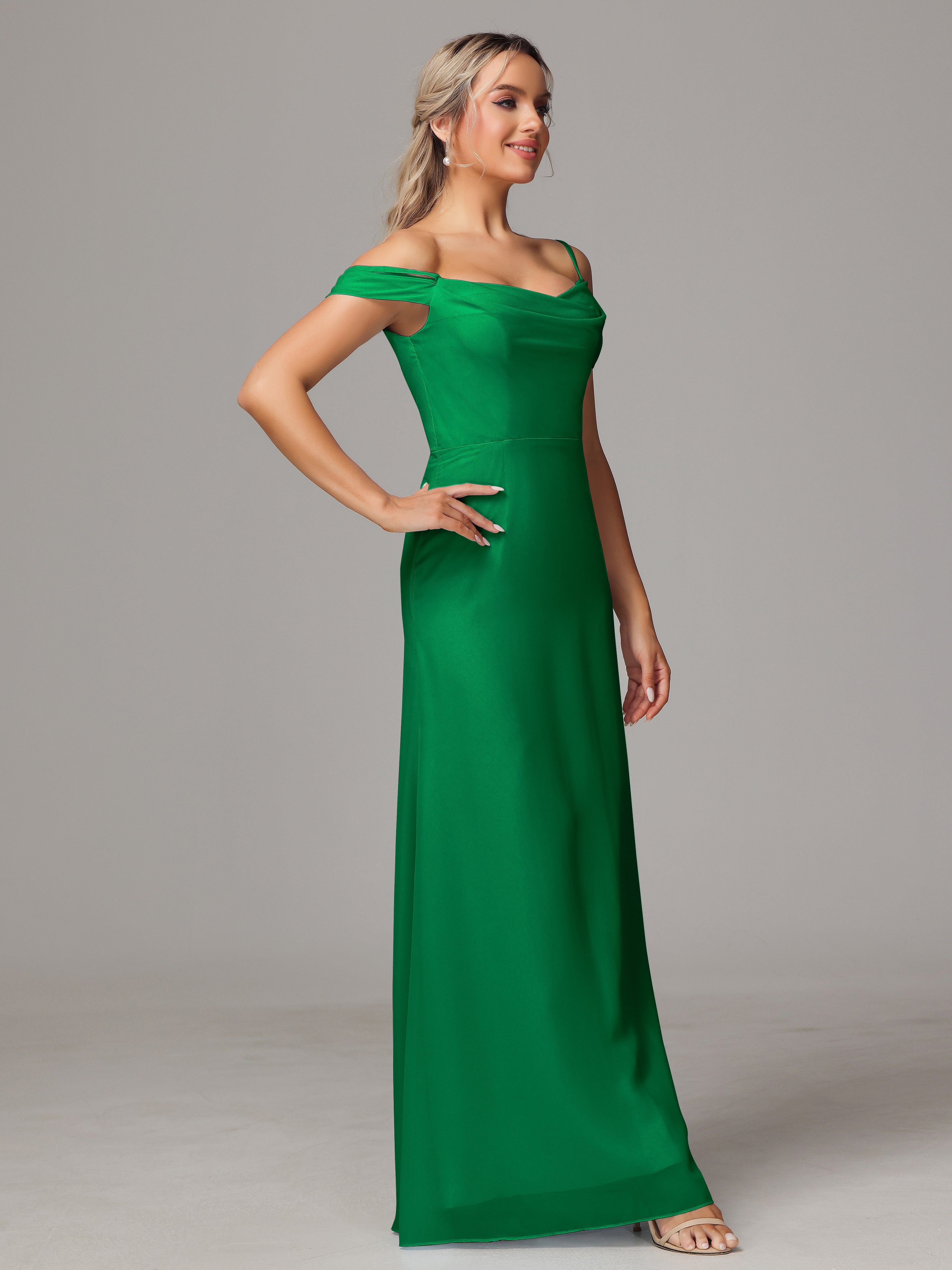 Robe Demoiselle D Honneur Emeraude Accueil Froid Trapèze Mousseline Longue Robes Demoiselle D'Honneur