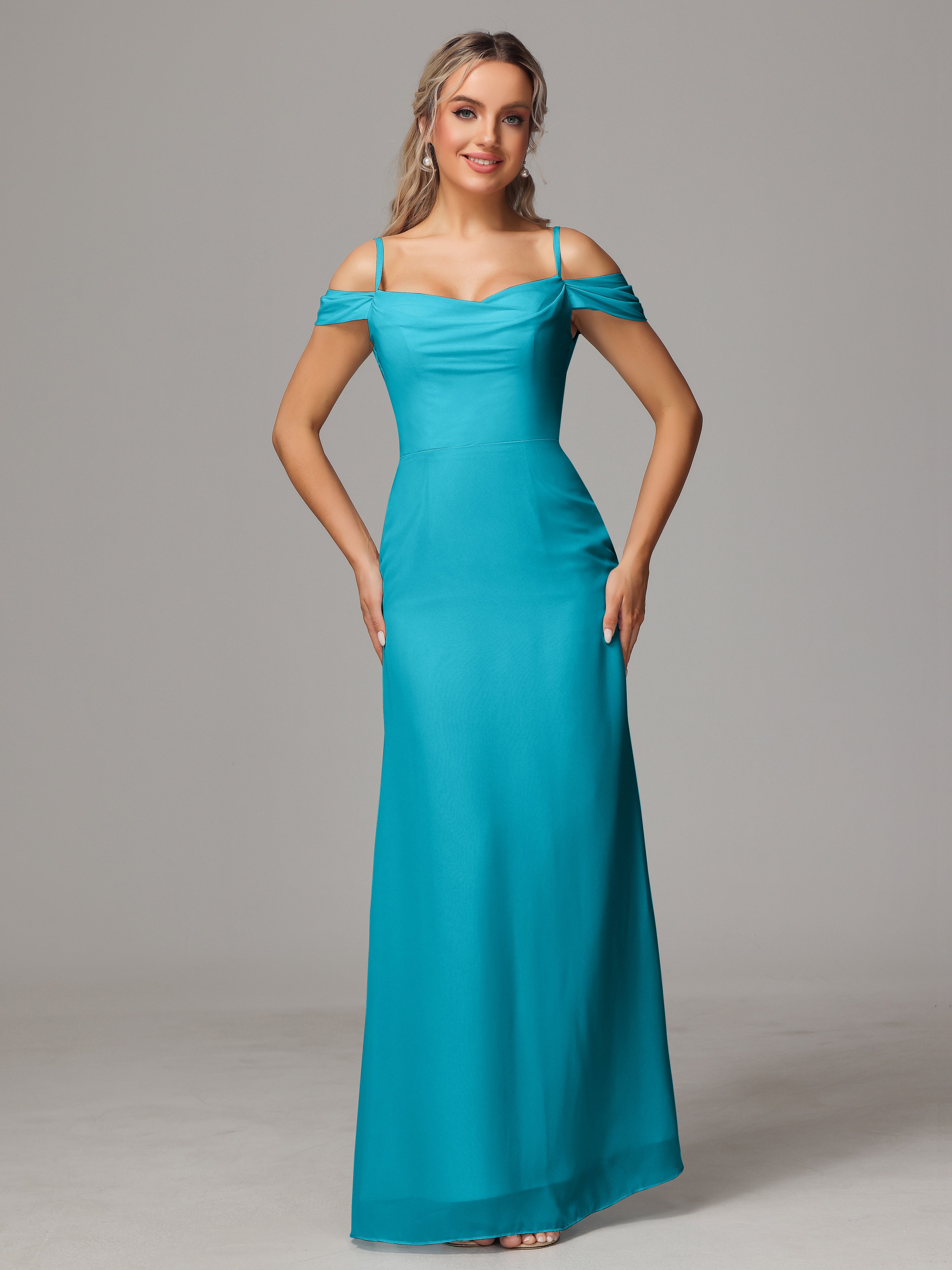 Robes De Demoiselle D'Honneur Jade Accueil Froid Trapèze Mousseline Longue Robes Demoiselle D'Honneur