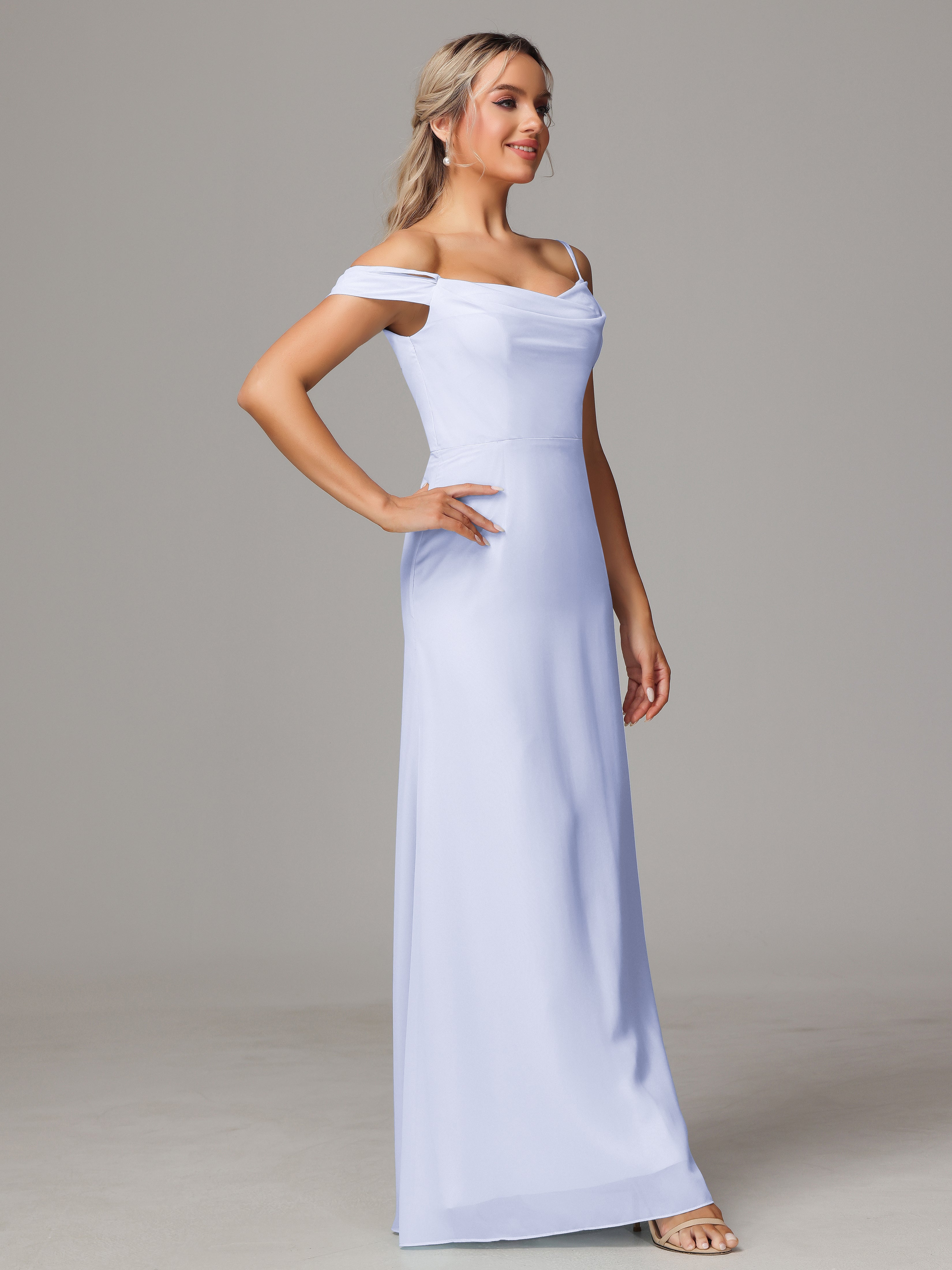 Robe Demoiselle D Honneur Lavande Accueil Froid Trapèze Mousseline Longue Robes Demoiselle D'Honneur