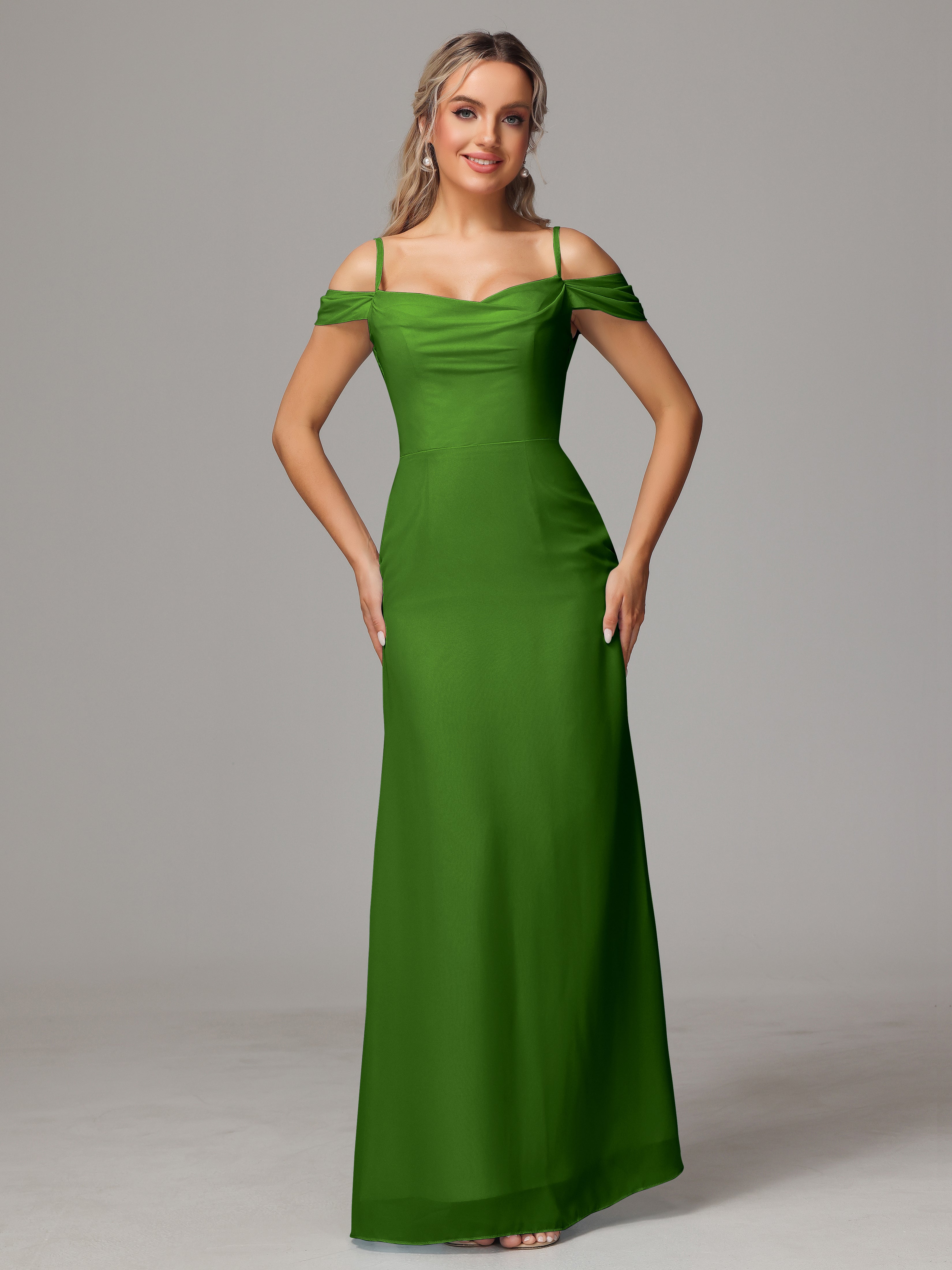 Robes De Demoiselle D'Honneur Mousse Accueil Froid Trapèze Mousseline Longue Robes Demoiselle D'Honneur