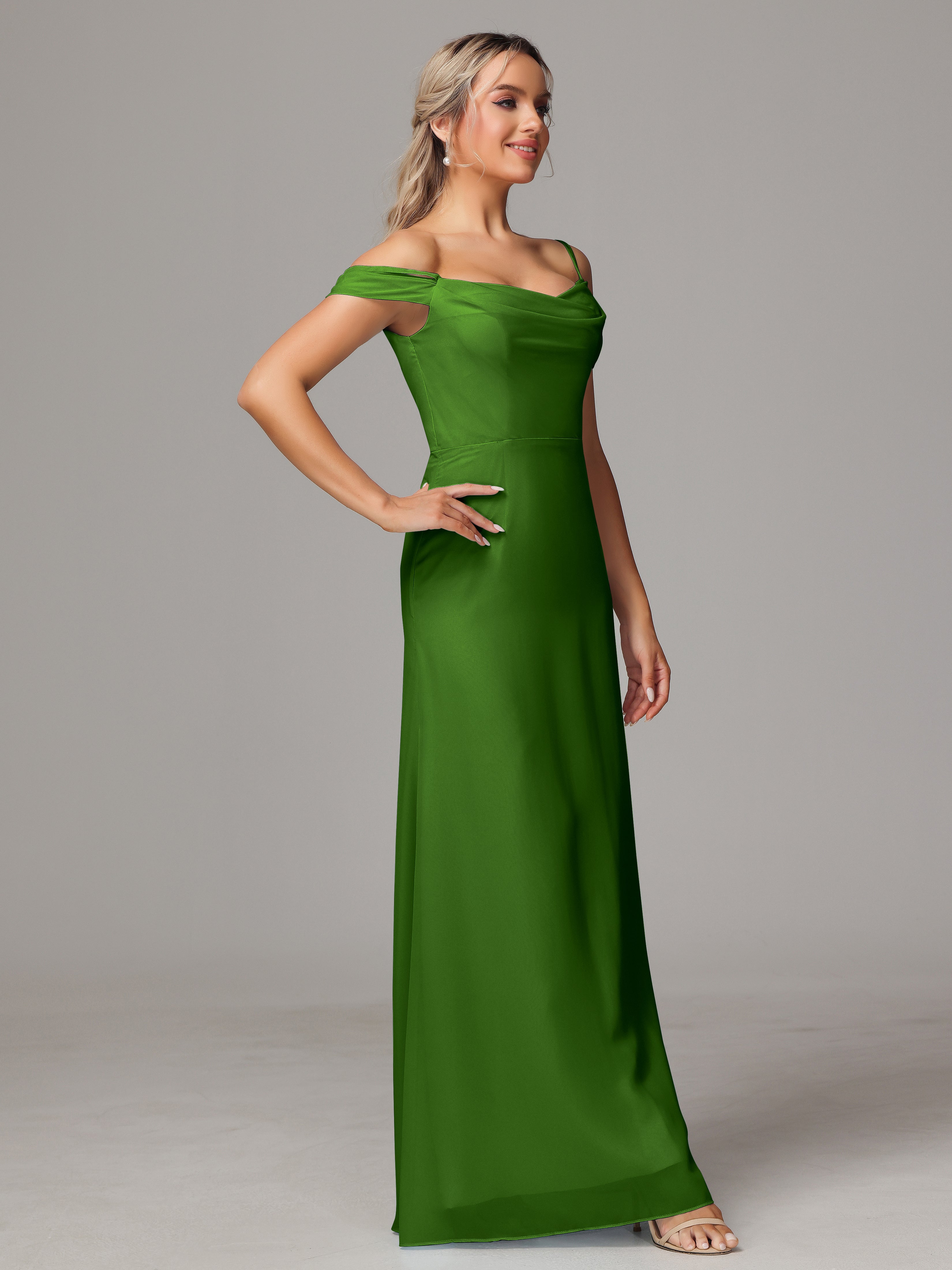 Robes De Demoiselle D'Honneur Mousse Accueil Froid Trapèze Mousseline Longue Robes Demoiselle D'Honneur