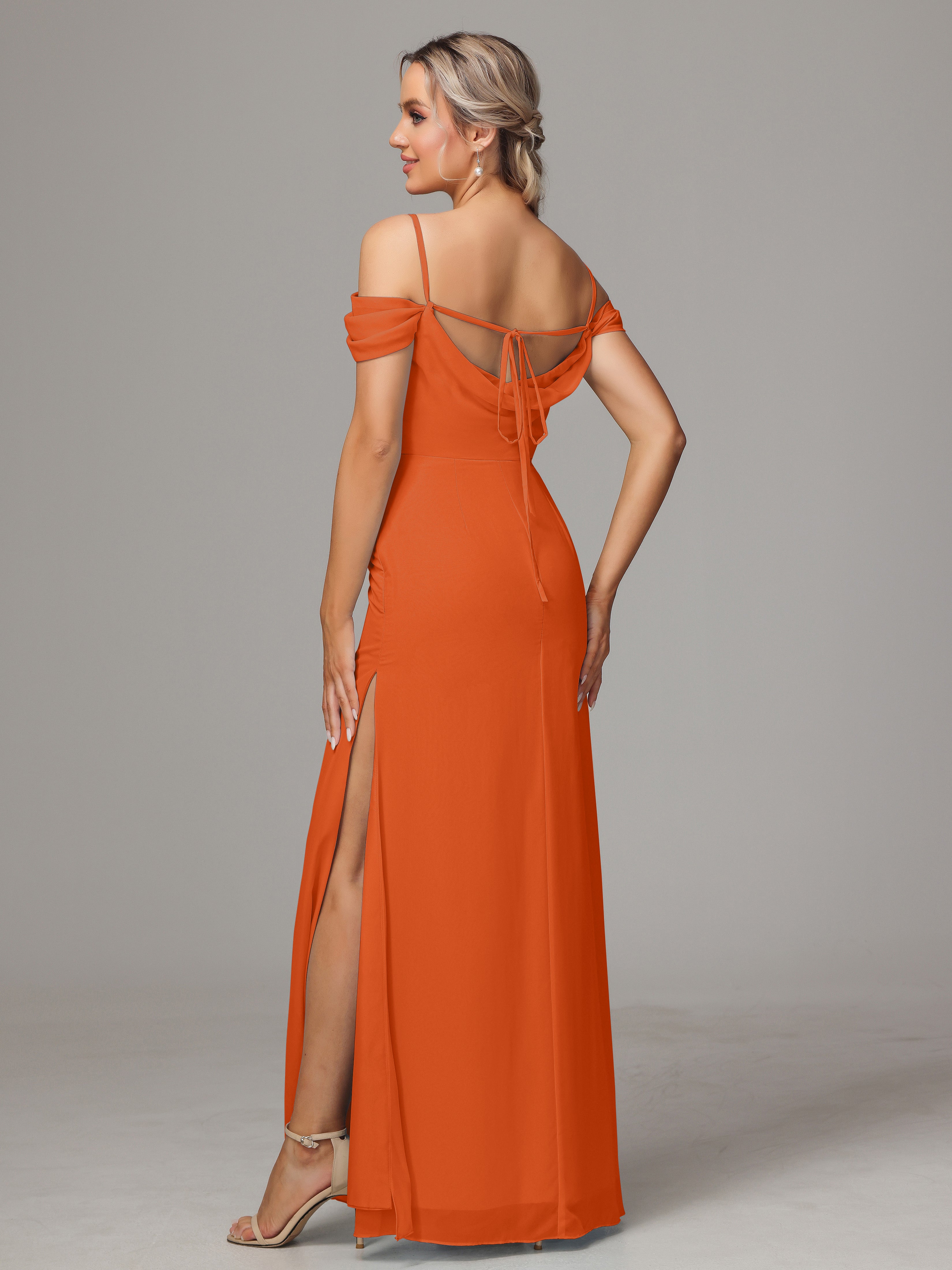 Robe Demoiselle D Honneur Orange Brulé Accueil Froid Trapèze Mousseline Longue Robes Demoiselle D'Honneur