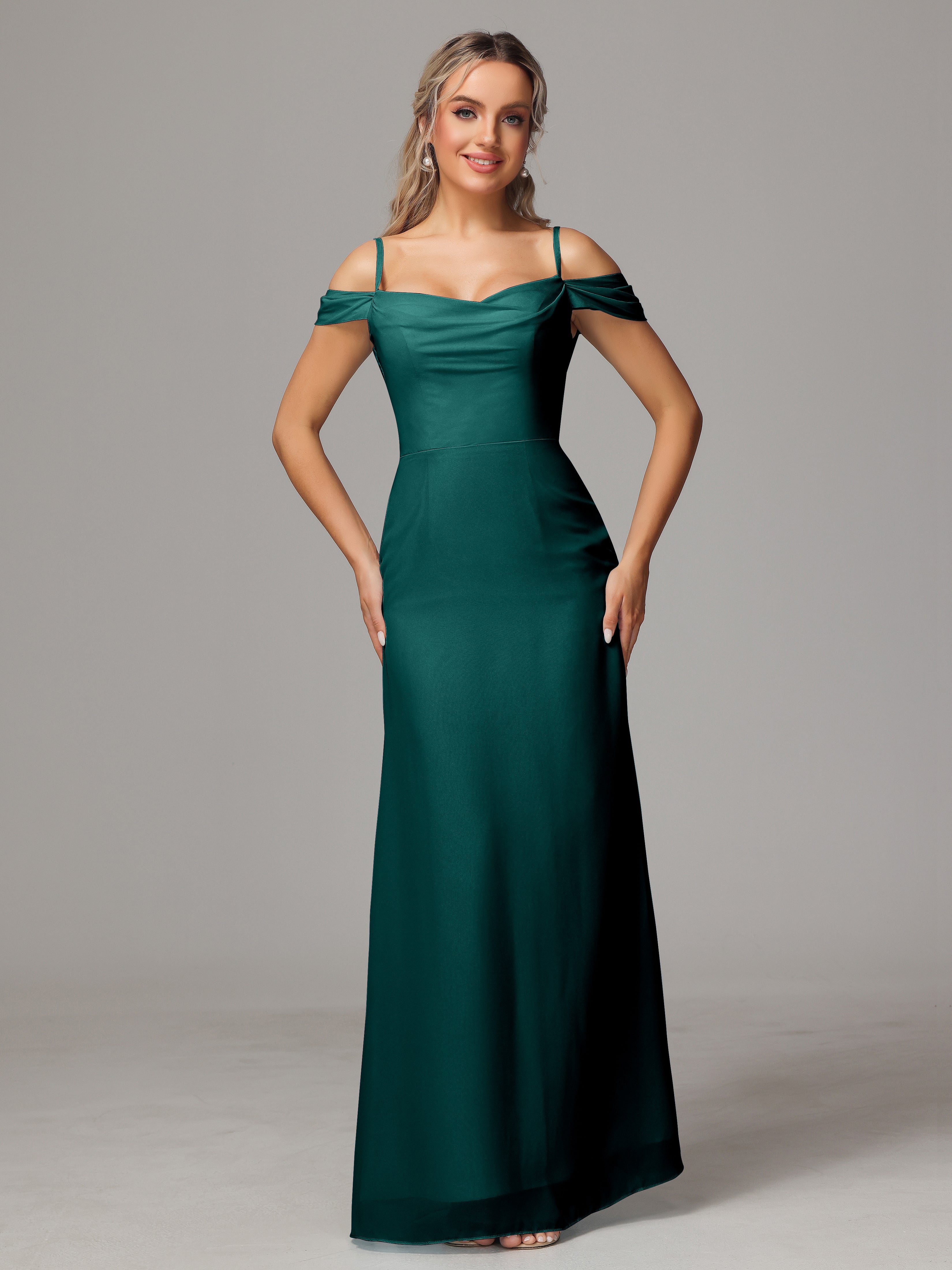 Robe De Demoiselle D'Honneur En Mousseline De Paon Accueil Froid Trapèze Mousseline Longue Robes Demoiselle D'Honneur