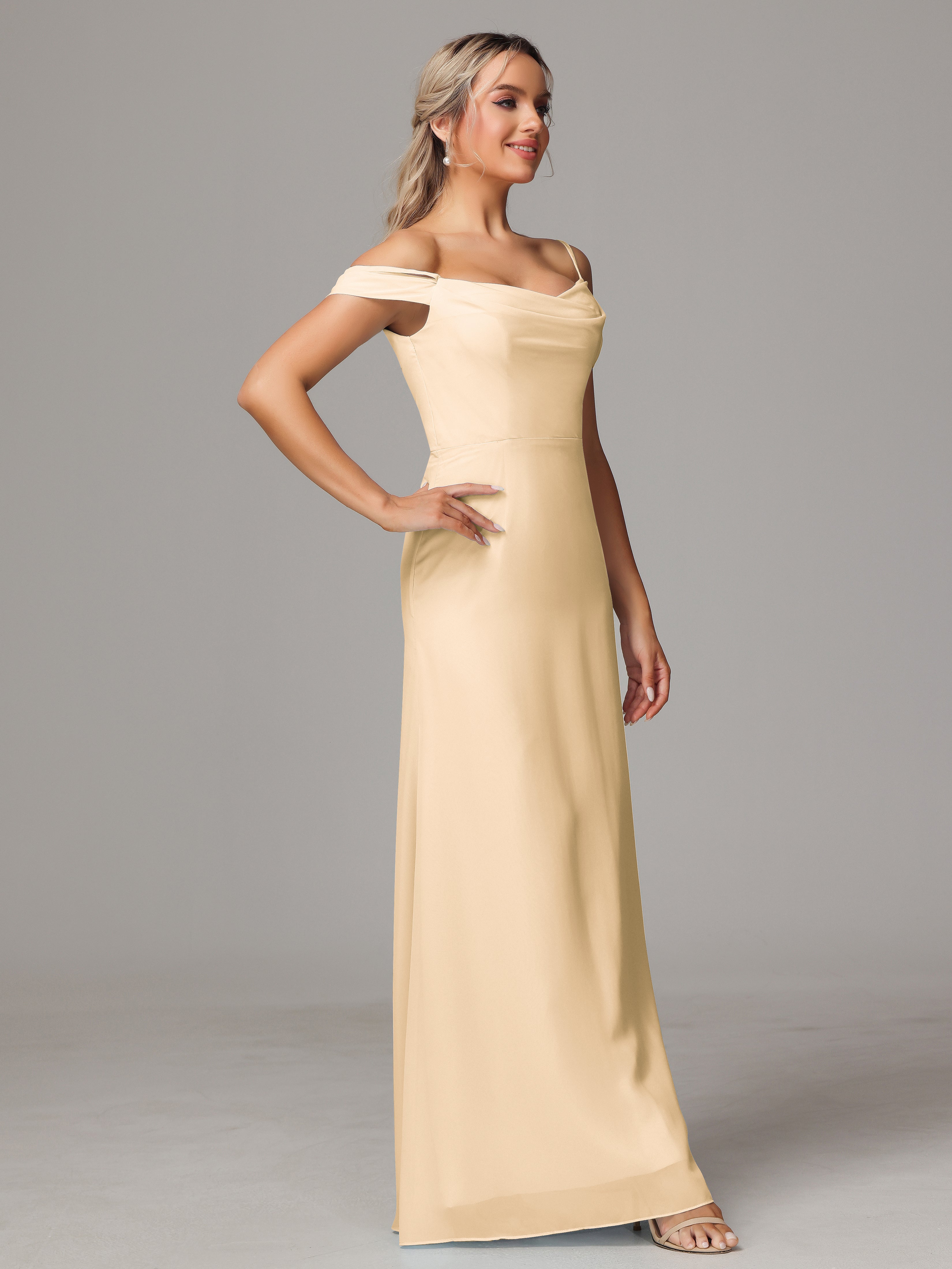 Robe De Demoiselle D Honneur Peche Accueil Froid Trapèze Mousseline Longue Robes Demoiselle D'Honneur