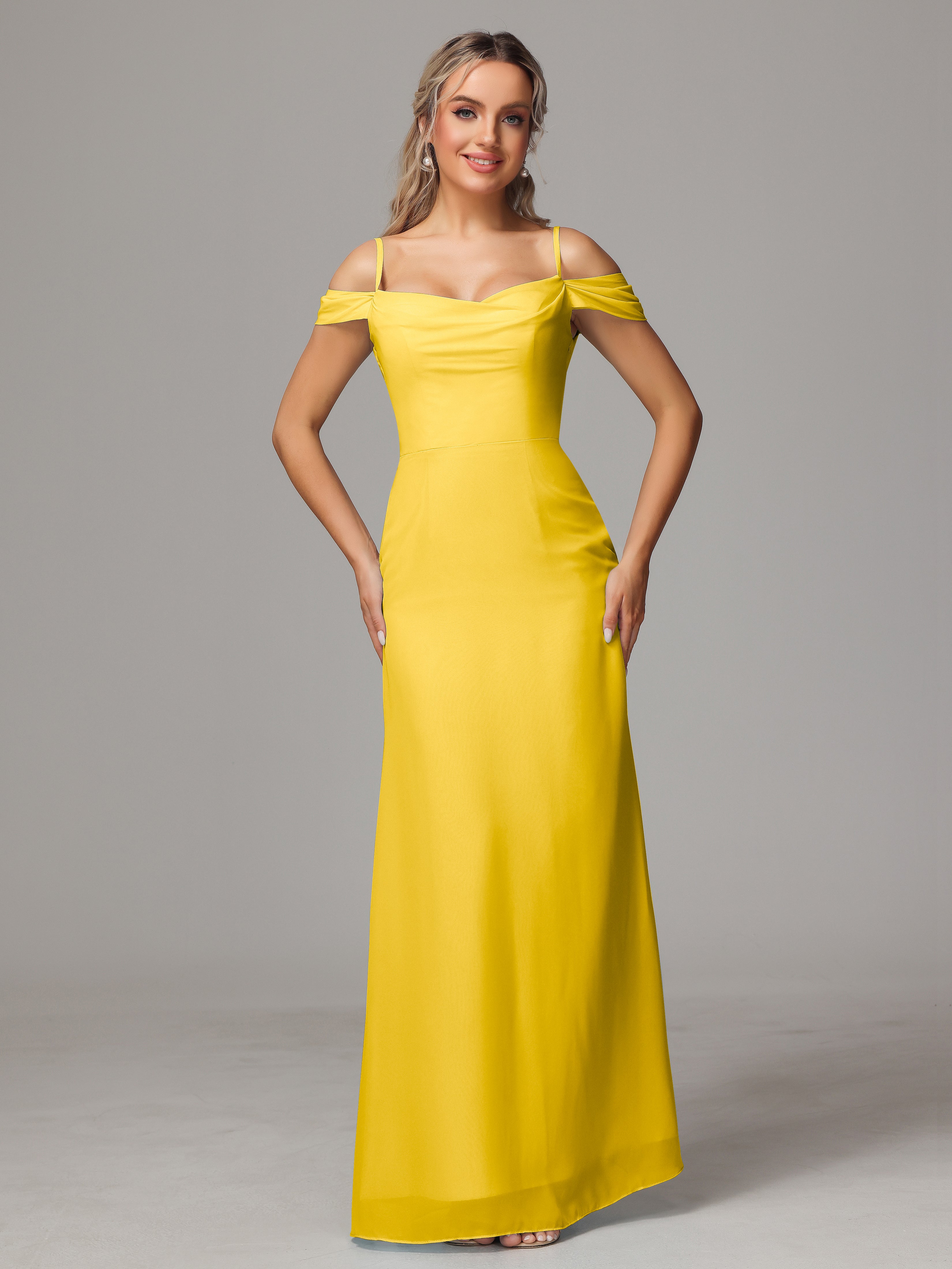 Robe De Demoiselle D'Honneur Souci Accueil Froid Trapèze Mousseline Longue Robes Demoiselle D'Honneur