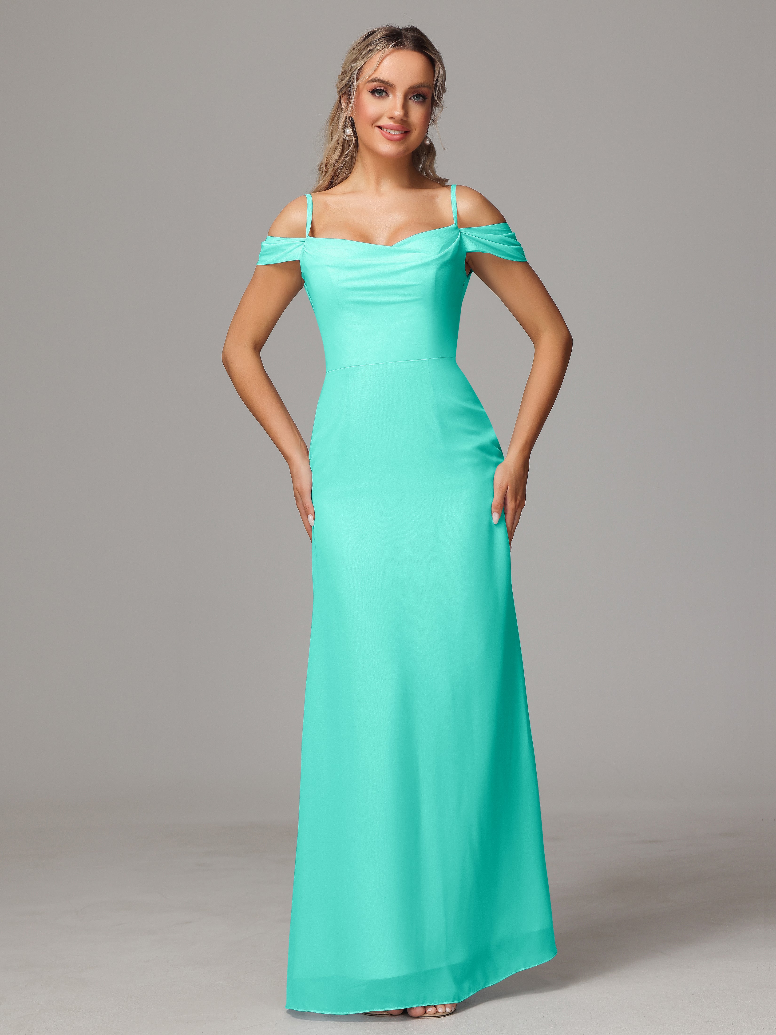 Robes De Demoiselle D'Honneur Spa Accueil Froid Trapèze Mousseline Longue Robes Demoiselle D'Honneur