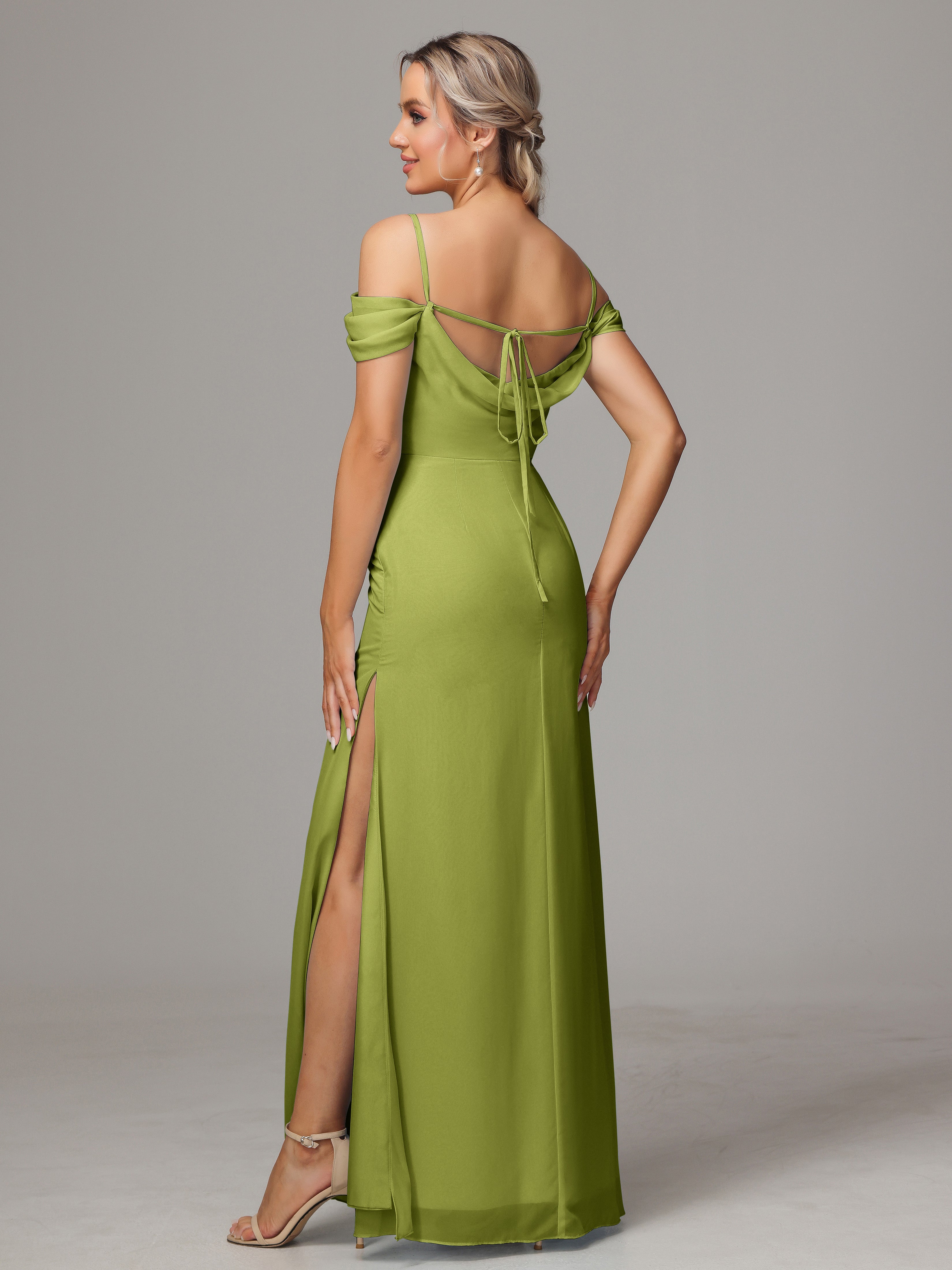 Robes De Demoiselle D'Honneur Trèfle Accueil Froid Trapèze Mousseline Longue Robes Demoiselle D'Honneur