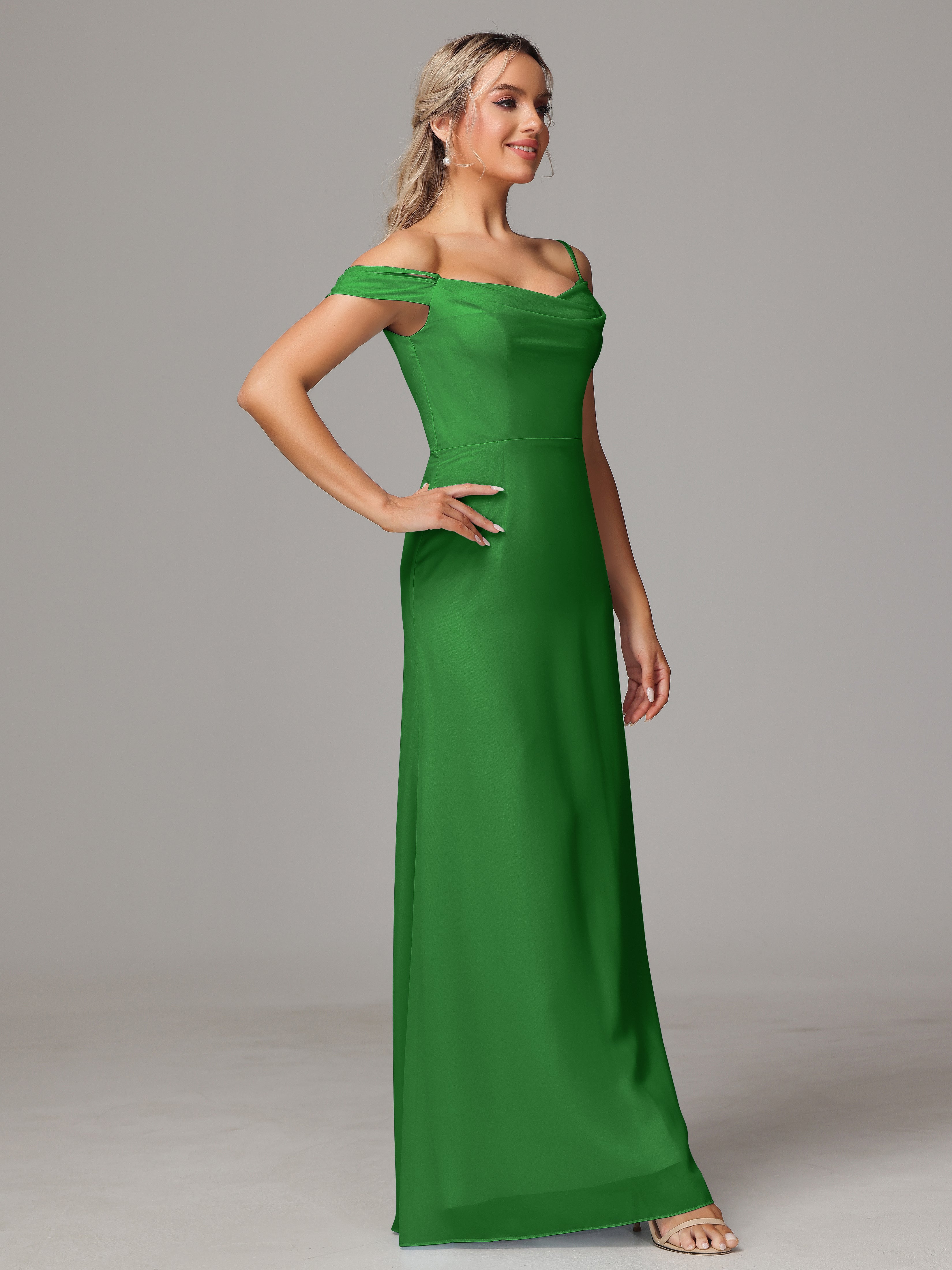 Demoiselle D Honneur Vert Accueil Froid Trapèze Mousseline Longue Robes Demoiselle D'Honneur