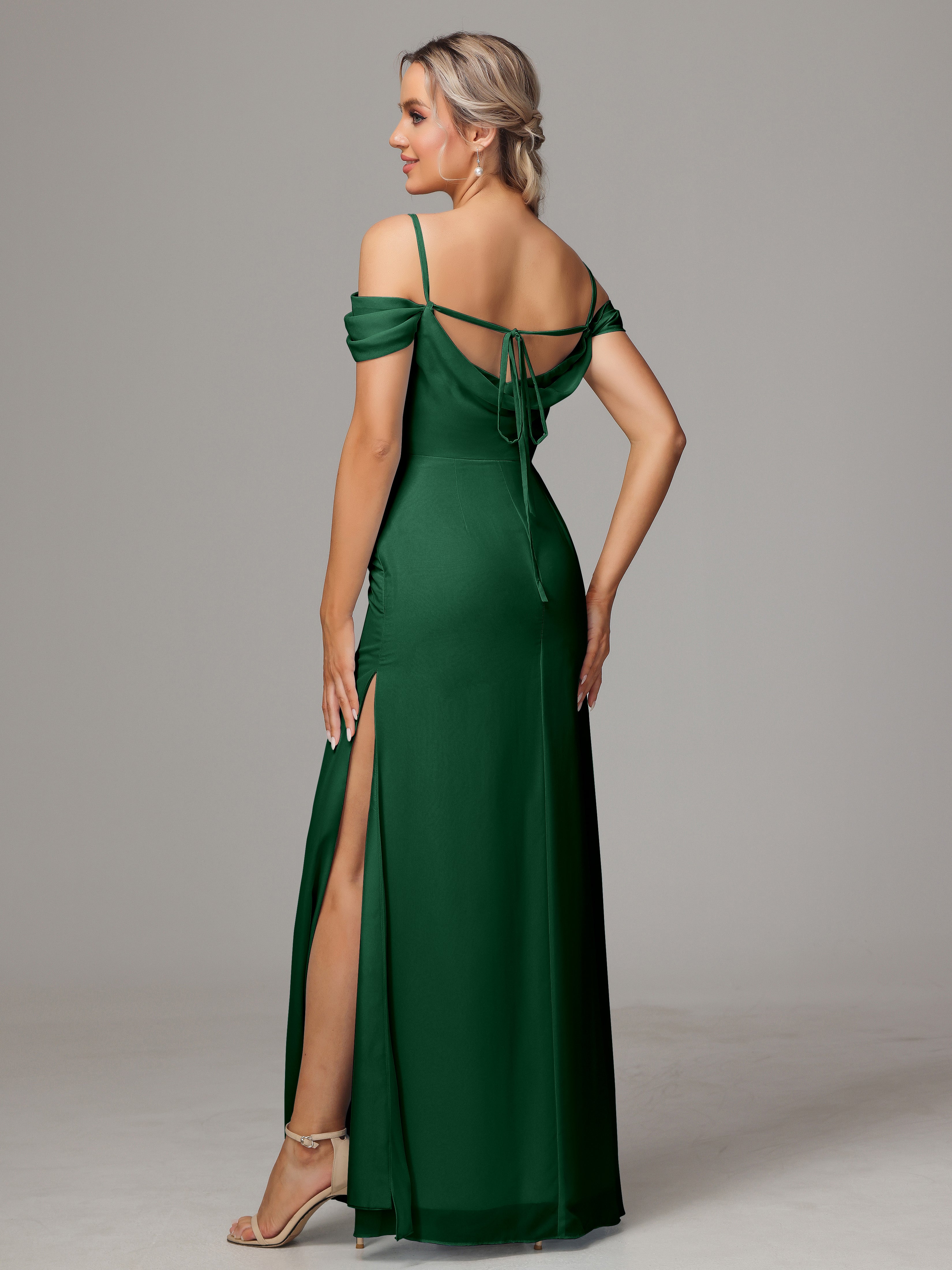 Robe Demoiselle D Honneur Vert Foncé Accueil Froid Trapèze Mousseline Longue Robes Demoiselle D'Honneur