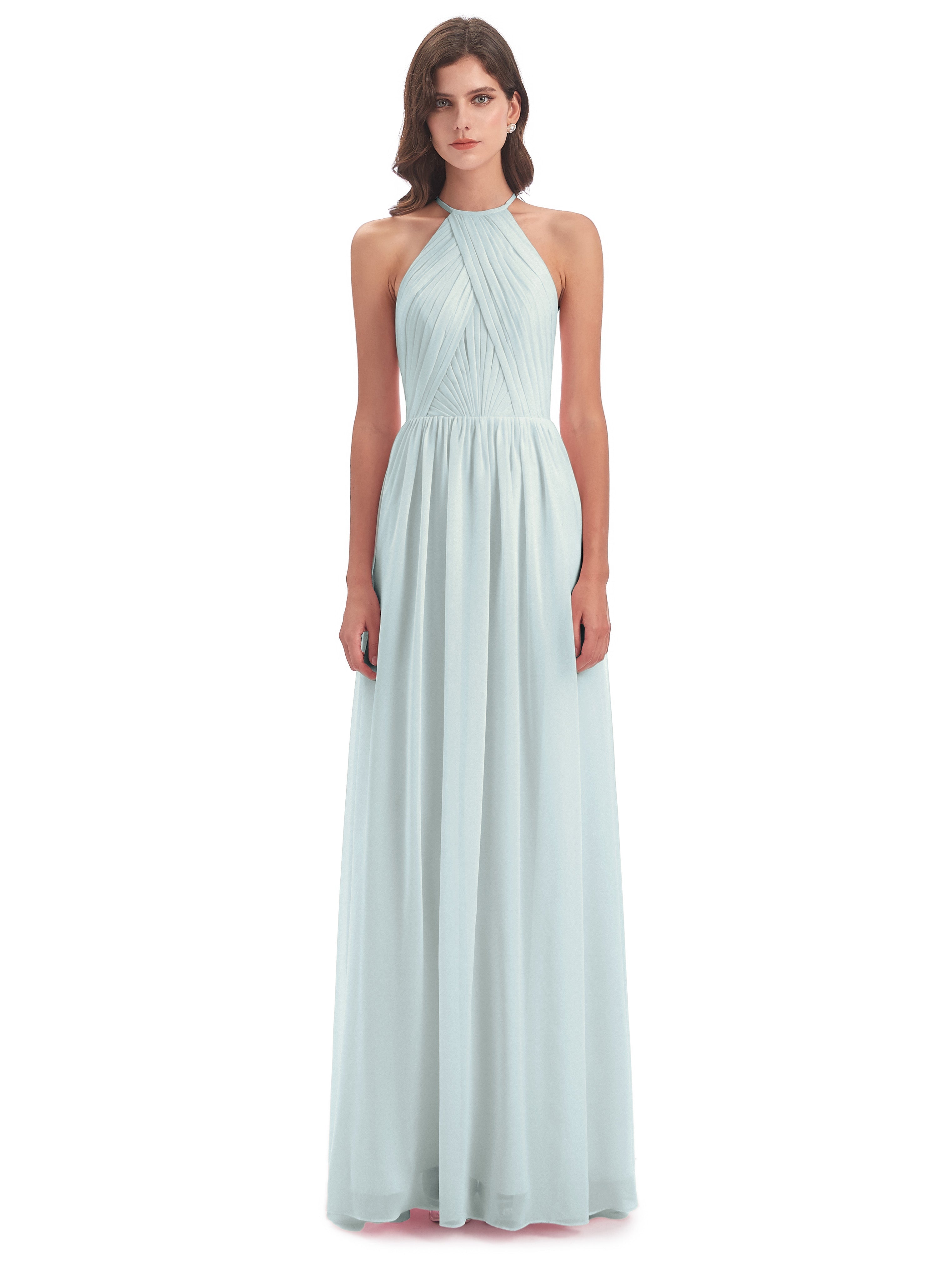 Robe Demoiselle D Honneur Vert Celadon Dos Ouvert Licou Mousseline Robes Demoiselle D'Honneur