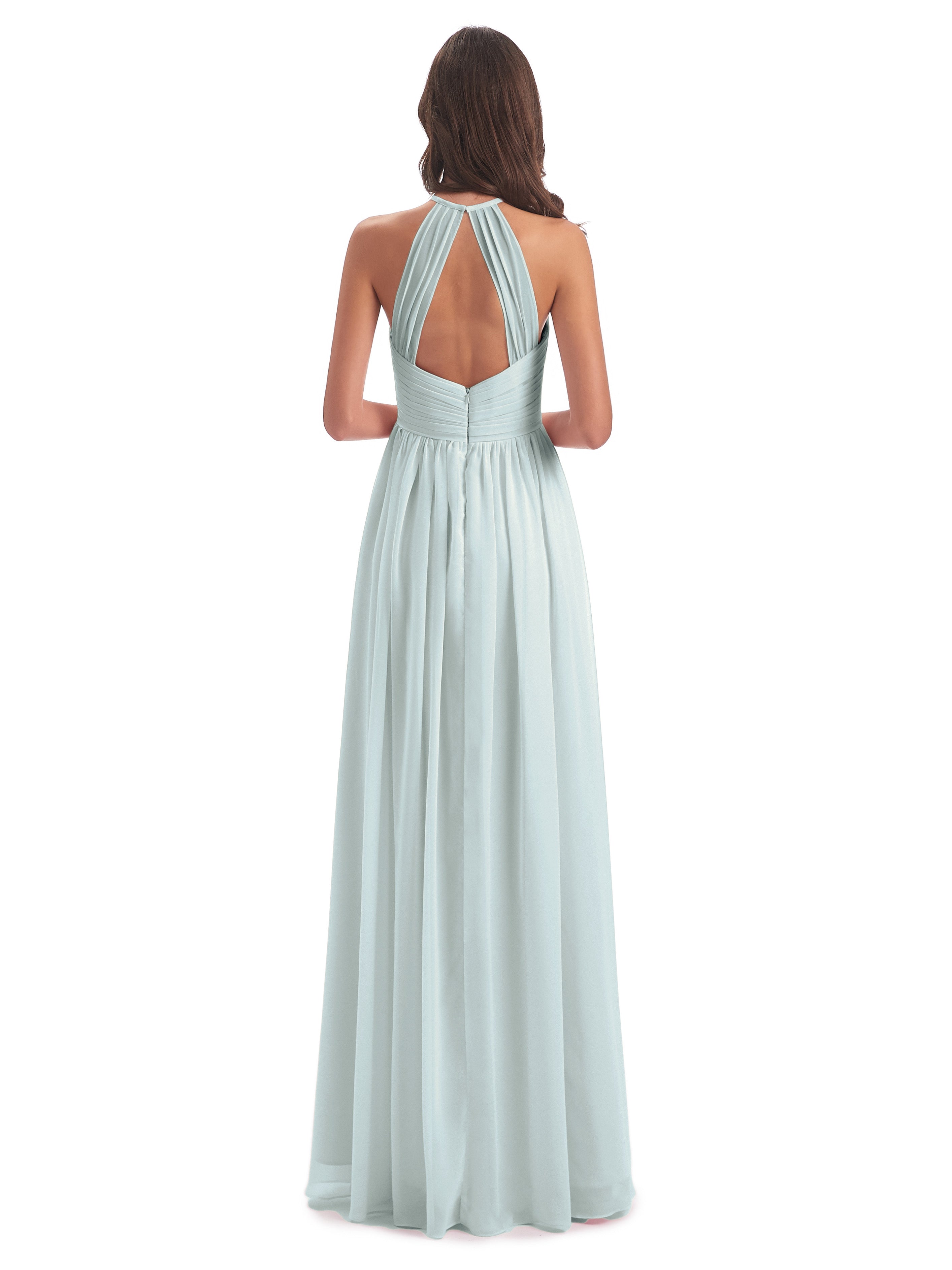 Robe Demoiselle D Honneur Vert Celadon Dos Ouvert Licou Mousseline Robes Demoiselle D'Honneur