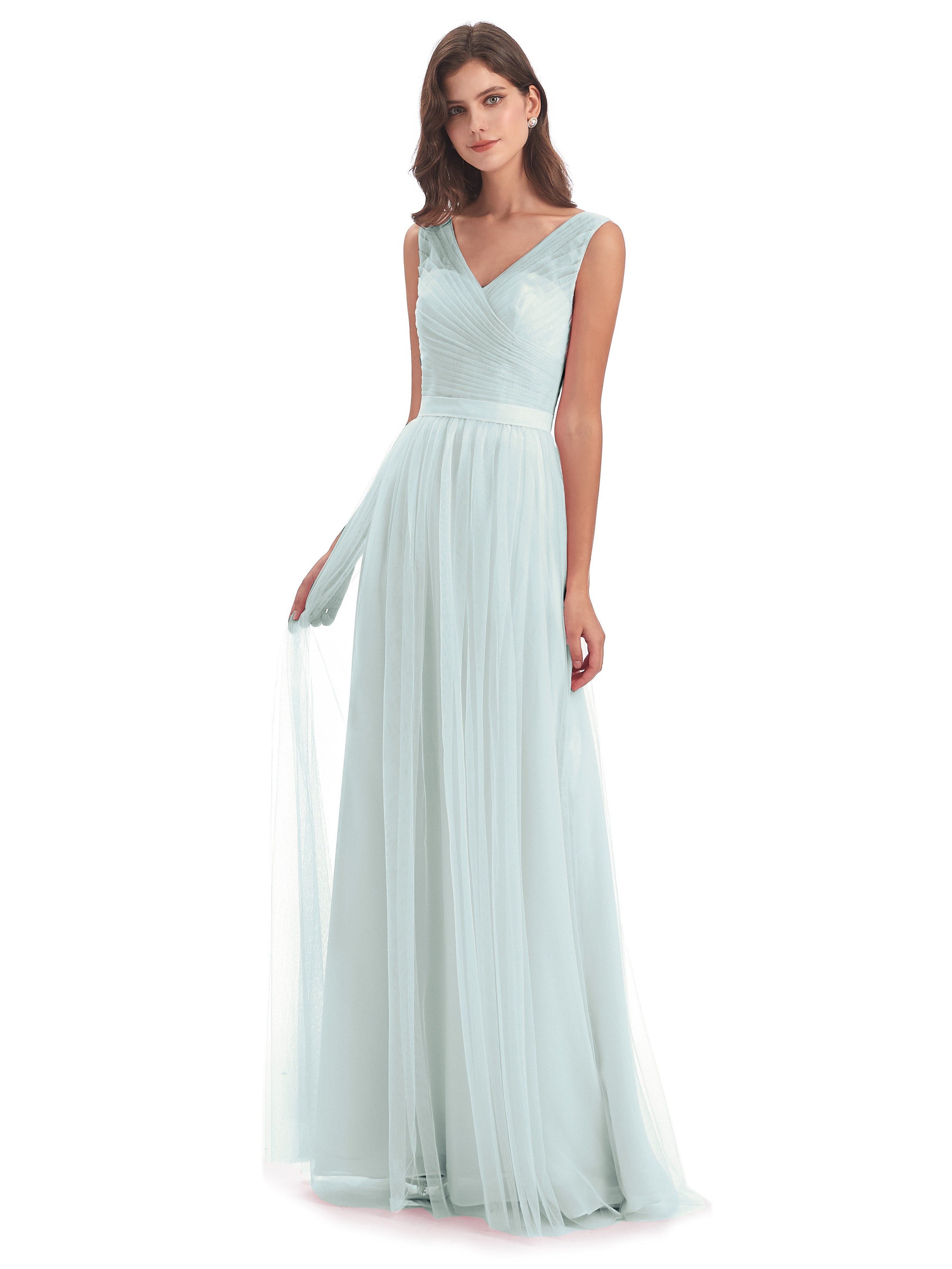 Robes De Demoiselle D'Honneur Celadon Dos En V Tulle Robes Demoiselle D'Honneur