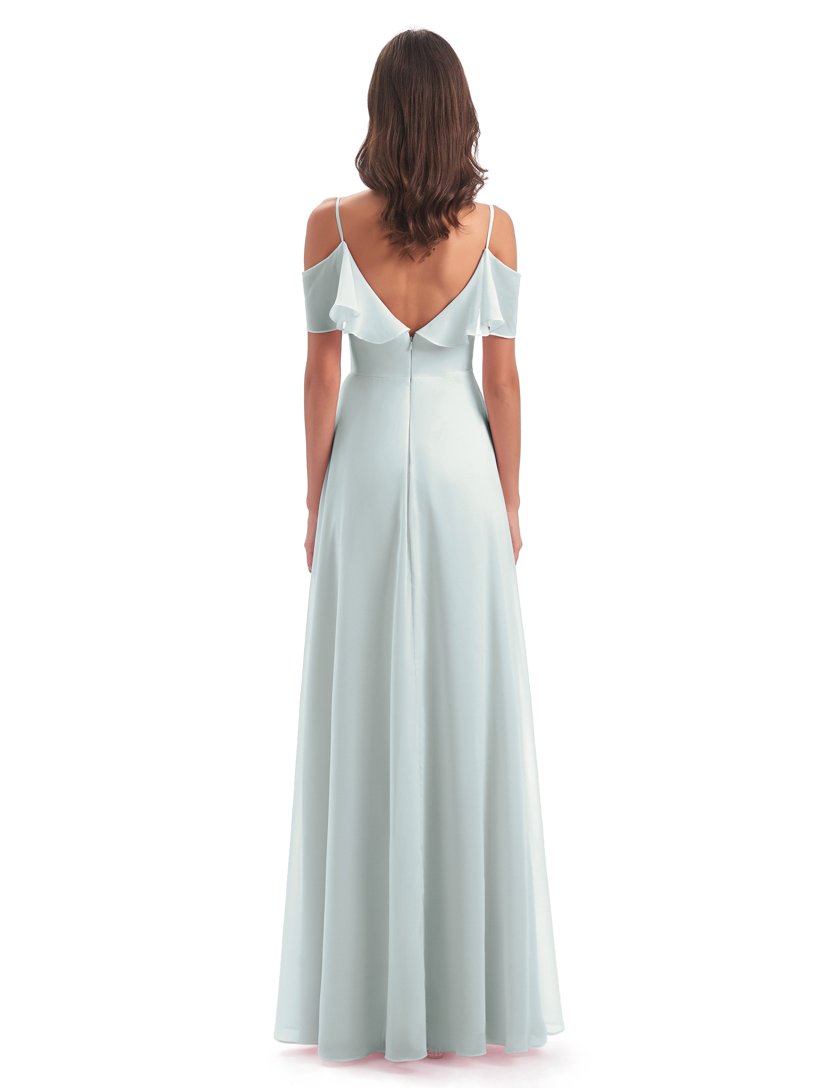 Robes De Demoiselle D'Honneur Celadon Trapèze Bretelles Spaghetti Longue Robes Demoiselle D'Honneur