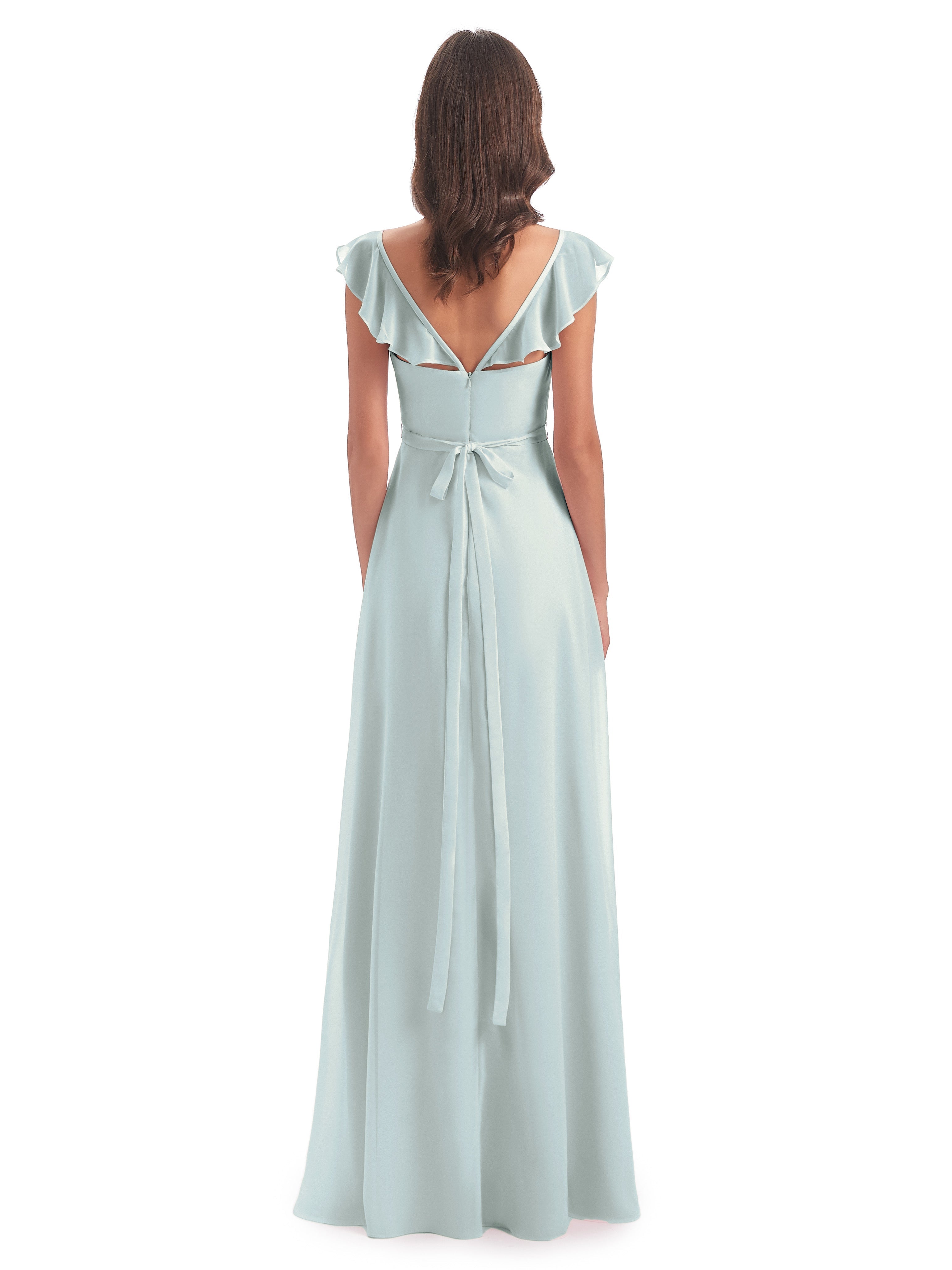 Robe Demoiselle D Honneur Celadon Fourreau/Colonne Mancherons Fendue Devant Robes Demoiselle D'Honneur