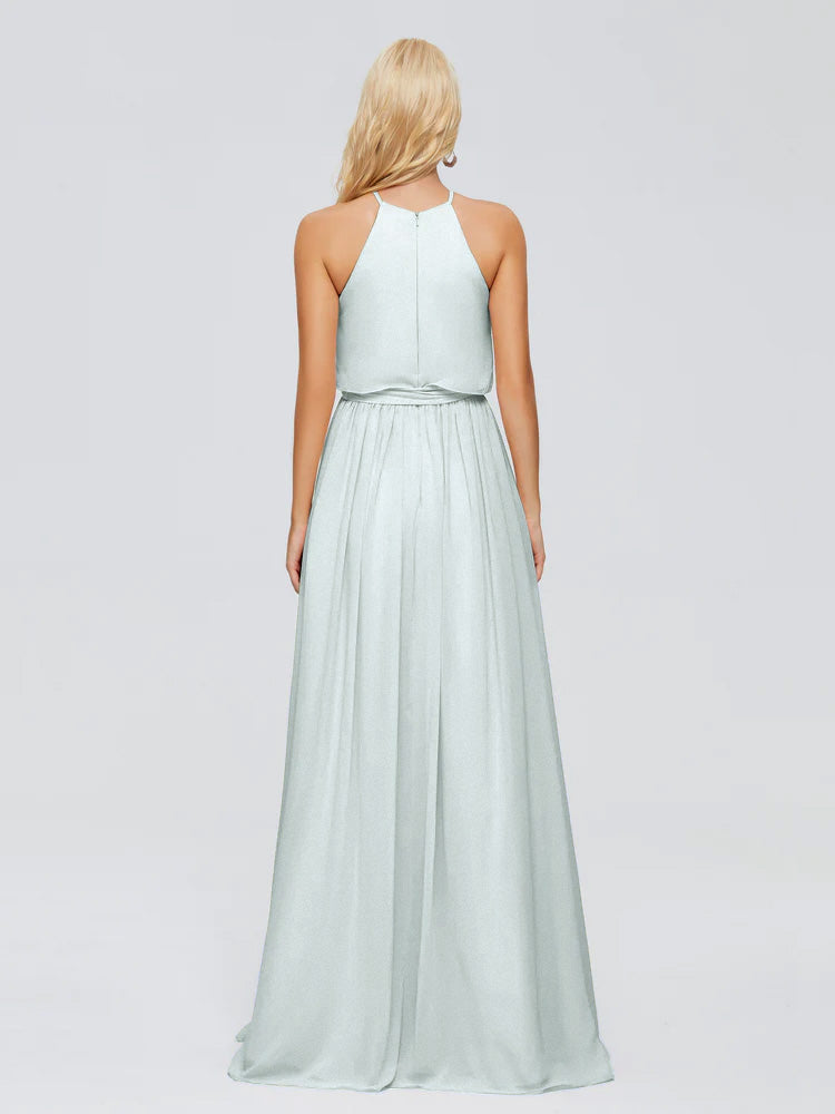 Robes De Demoiselle D'Honneur Celadon Trapèze Licou Mousseline Robes Demoiselle D'Honneur