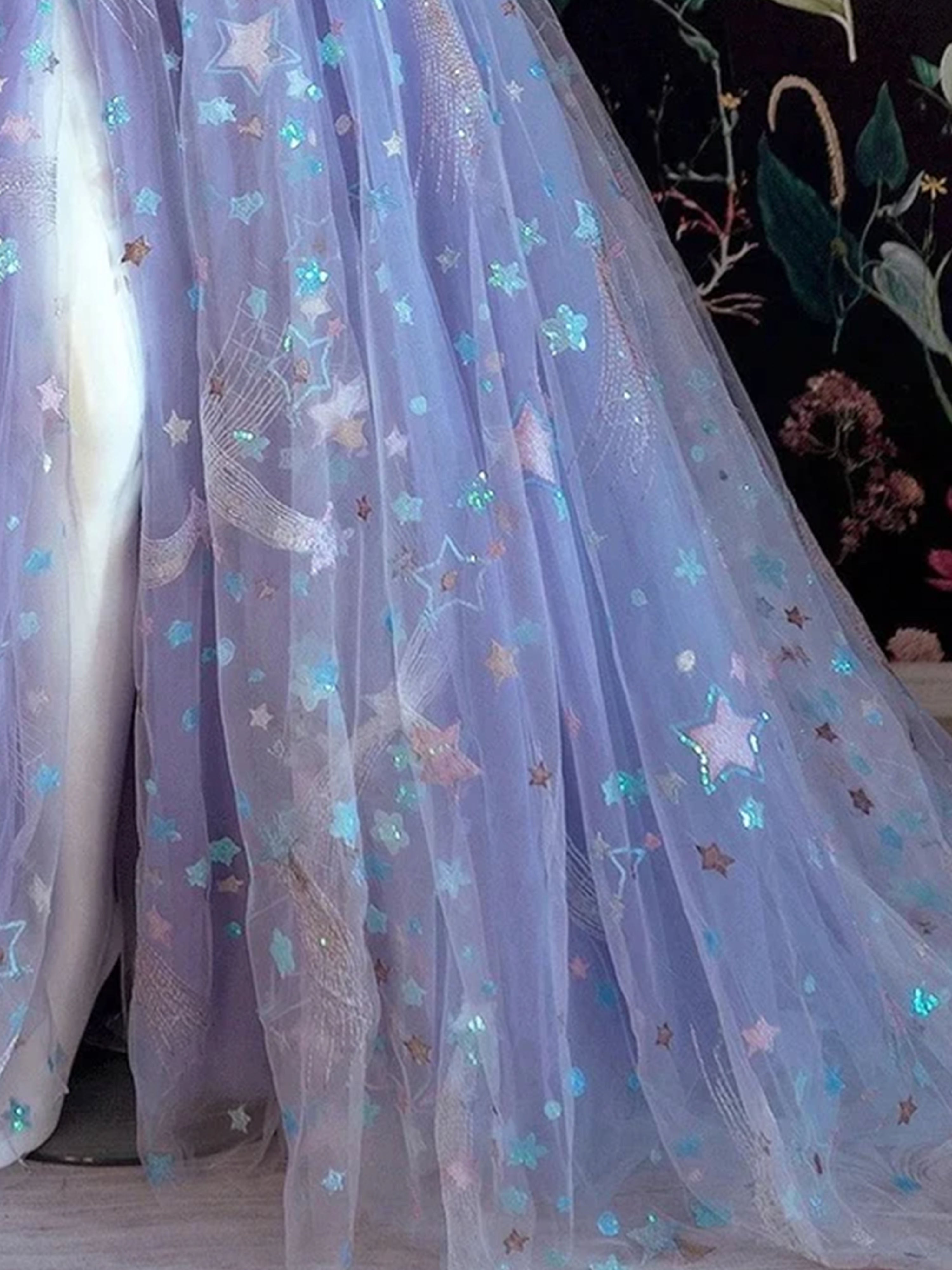 Robe de Bal en Tulle à Fleurs Coupe A Épaules Dénudées Encolure Cœur Longueur Sol