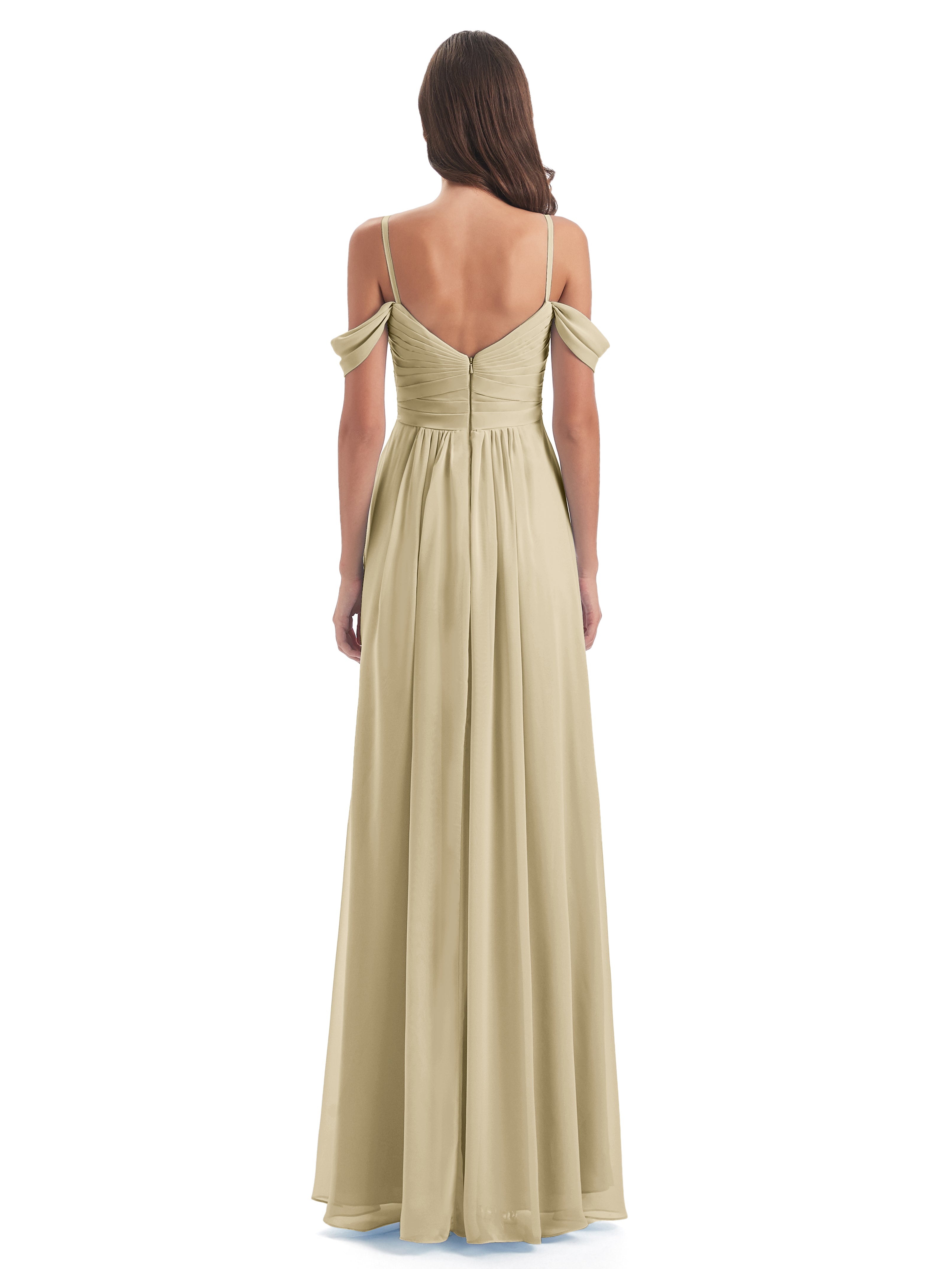 Robe De Demoiselle D Honneur Champagne Fendue Devant Bretelles Spaghetti Robes Demoiselle D'Honneur