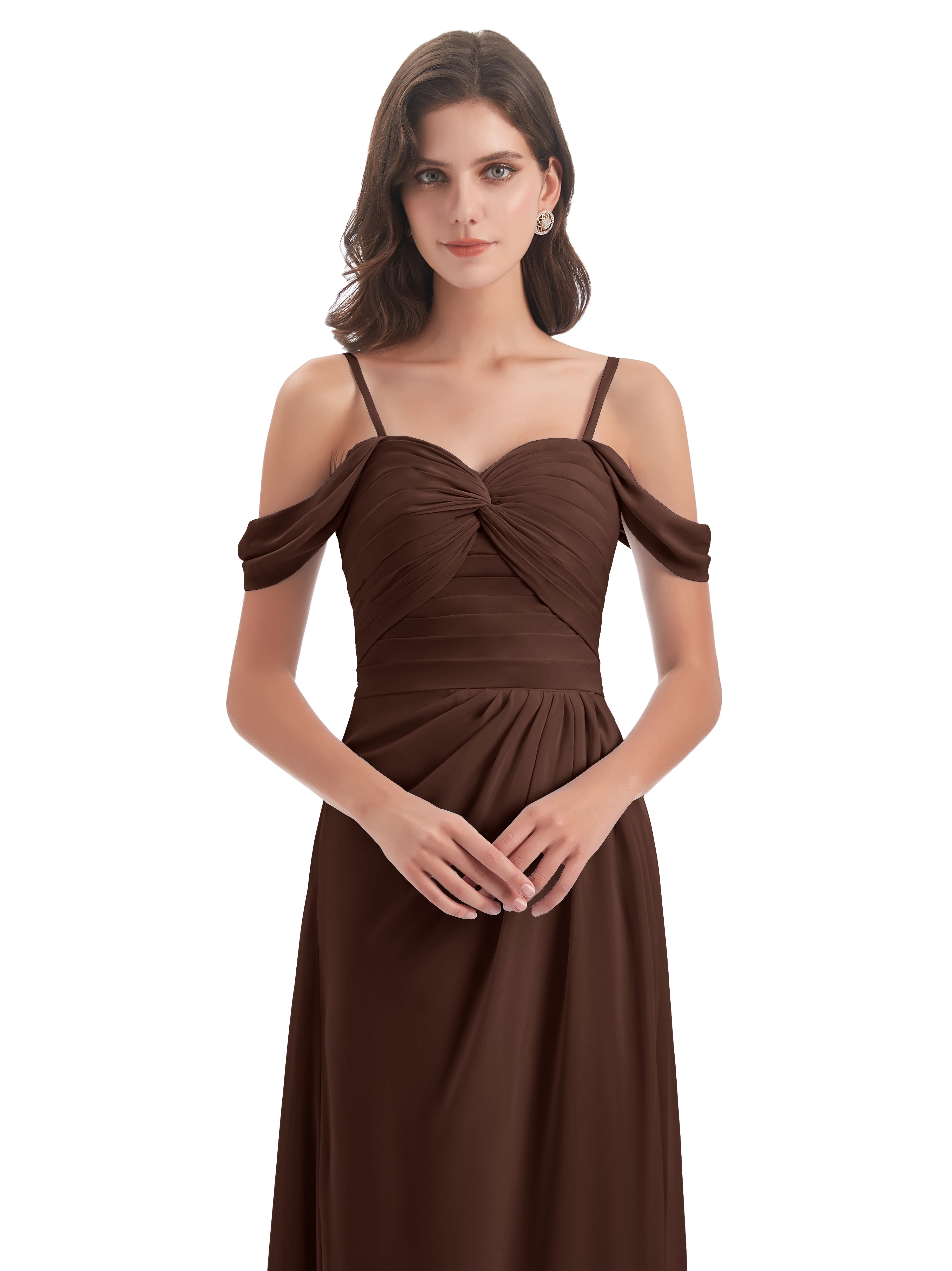 Robe Chocolat Demoiselle D Honneur Fendue Devant Bretelles Spaghetti Robes Demoiselle D'Honneur