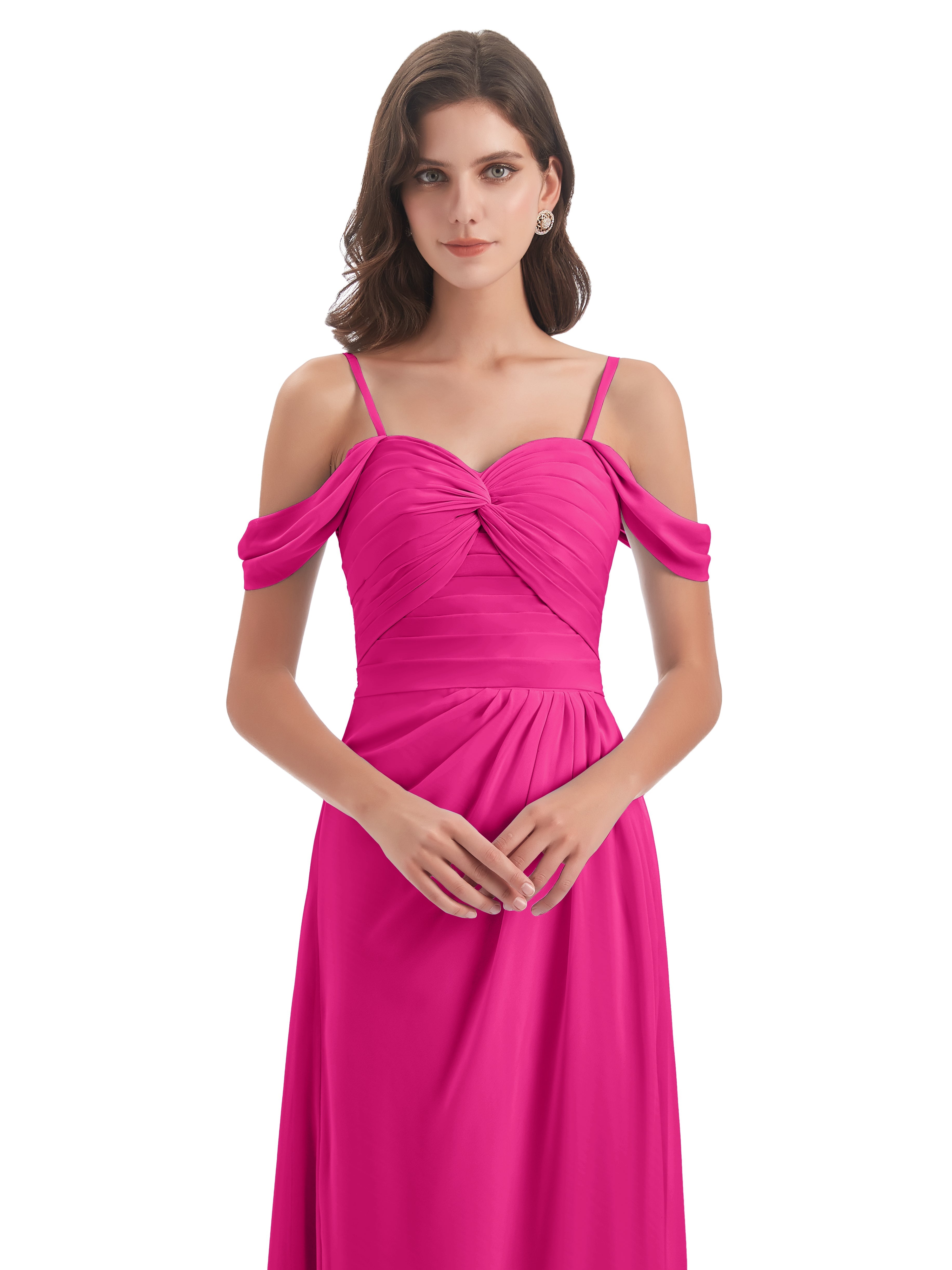 Robe Demoiselle D Honneur Rose Fuchsia Fendue Devant Bretelles Spaghetti Robes Demoiselle D'Honneur