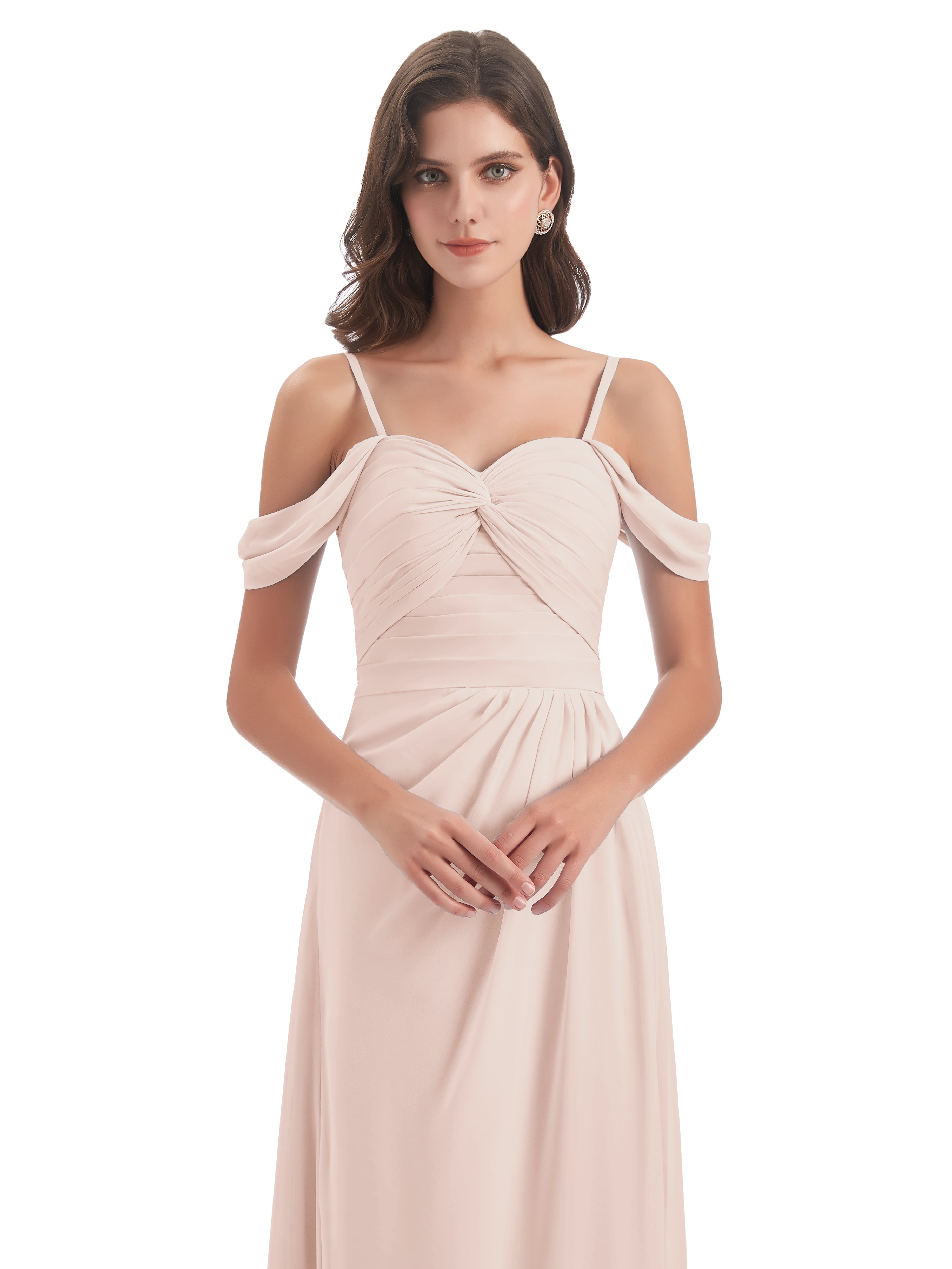 Robe Demoiselle D Honneur Rose Perle Fendue Devant Bretelles Spaghetti Robes Demoiselle D'Honneur