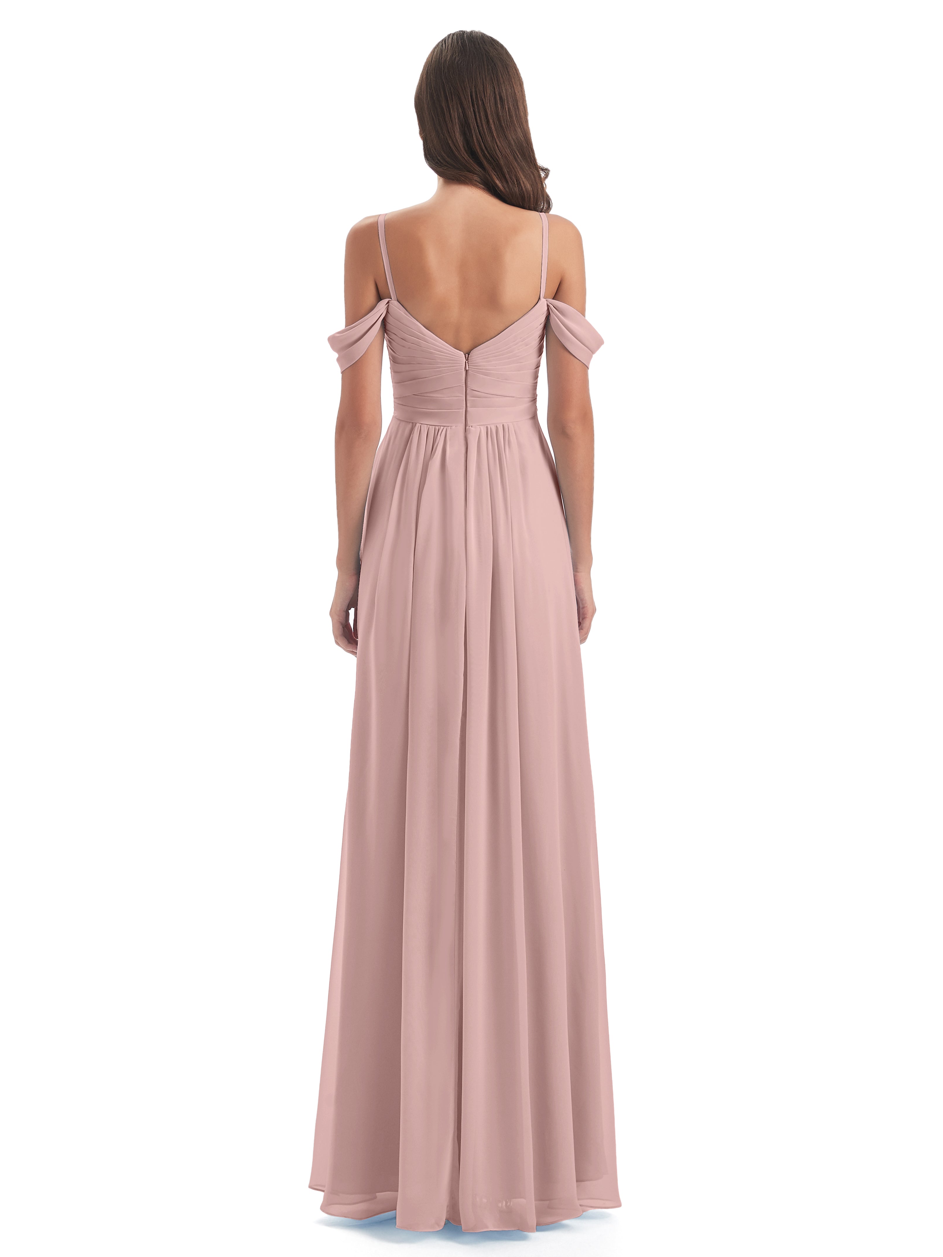 Demoiselle D Honneur Rose Poudré Fendue Devant Bretelles Spaghetti Robes Demoiselle D'Honneur