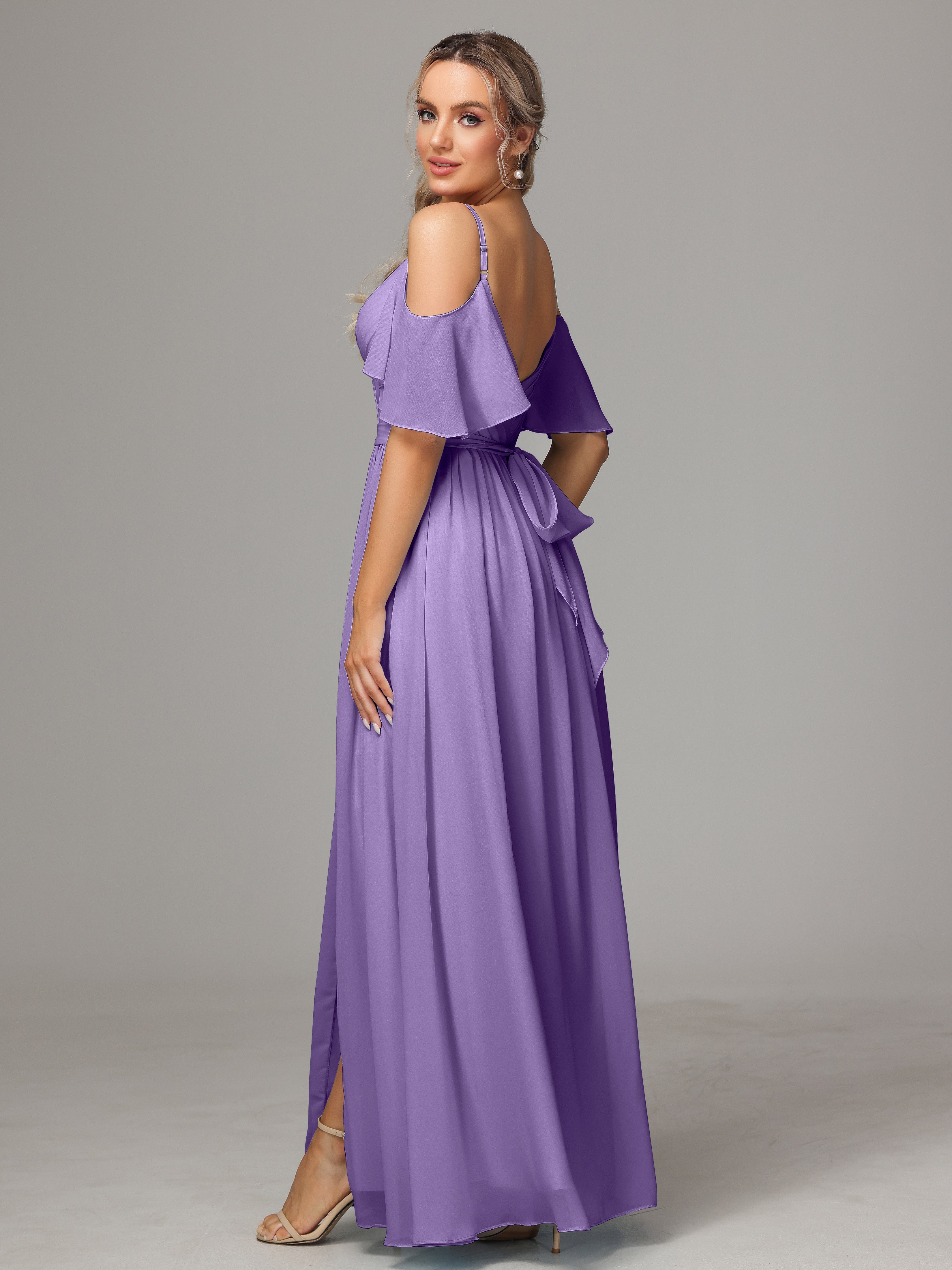 Robes De Demoiselle D'Honneur Tahiti Avec Plissé Fendue Trapèze Mousseline Longue