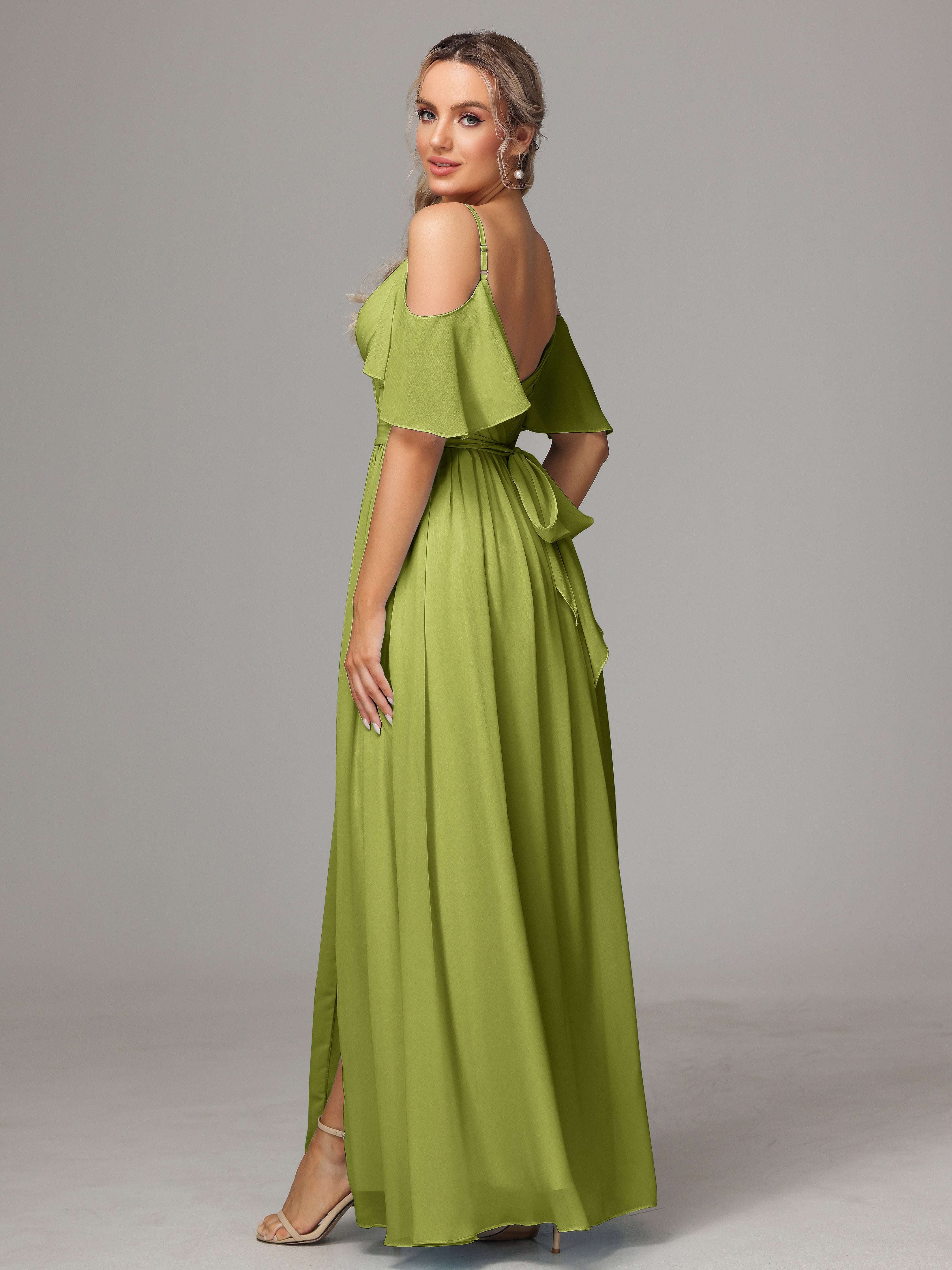 Robes De Demoiselle D'Honneur Trèfle Avec Plissé Fendue Trapèze Mousseline Longue