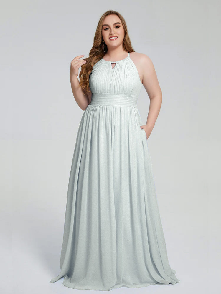 Robe Demoiselle D Honneur Celadon Payton Élégante Licou Mousseline Robes Demoiselle D'Honneur Grande Taille