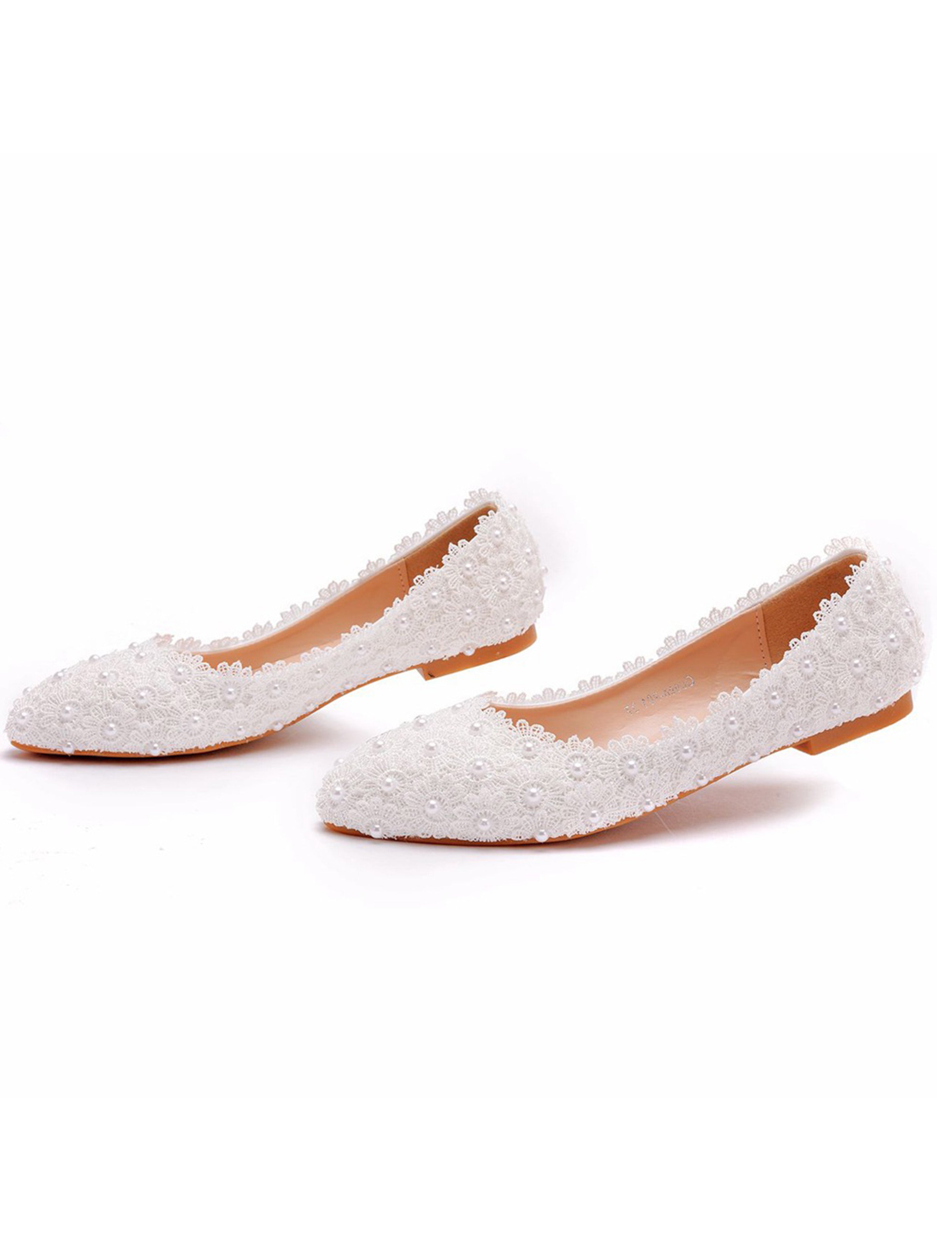 Chaussures de Mariage Plates à Bout Pointu Chaussures en Dentelle pour Femmes