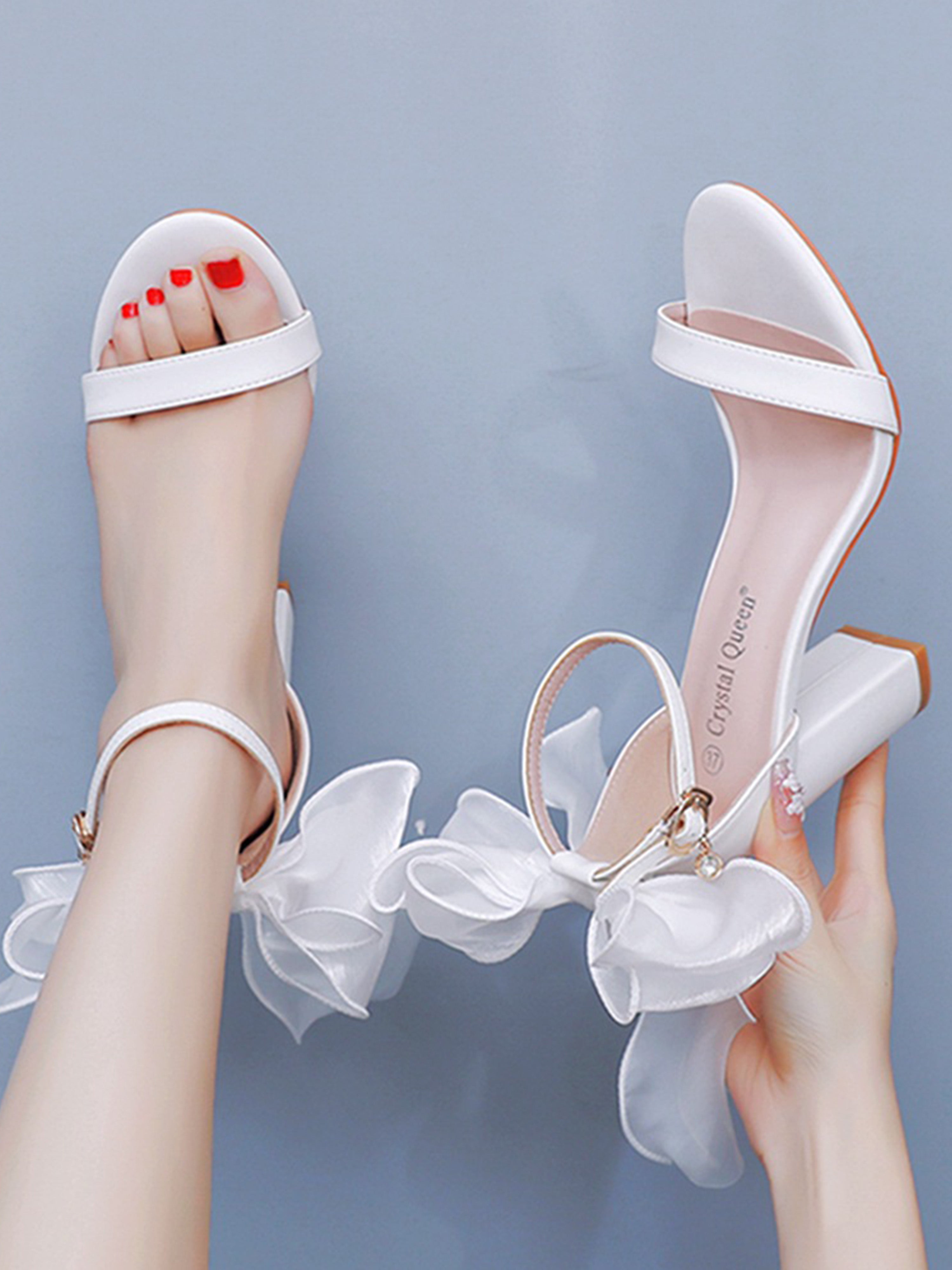 Sandales Mariée Blanc À Nœud Papillon Talon Femme Tuxedo Chaussures de mariage