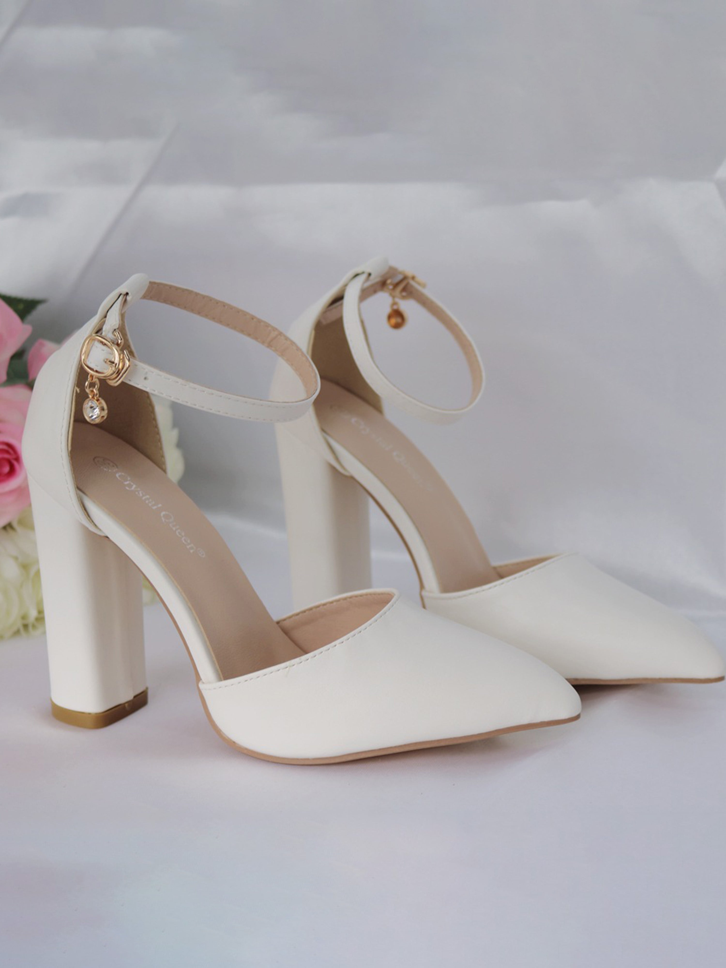 Chaussures de Mariage Sandales Femme À Bout Pointu Avec Bride Cheville Talon Pour Demoiselle D'Honneur