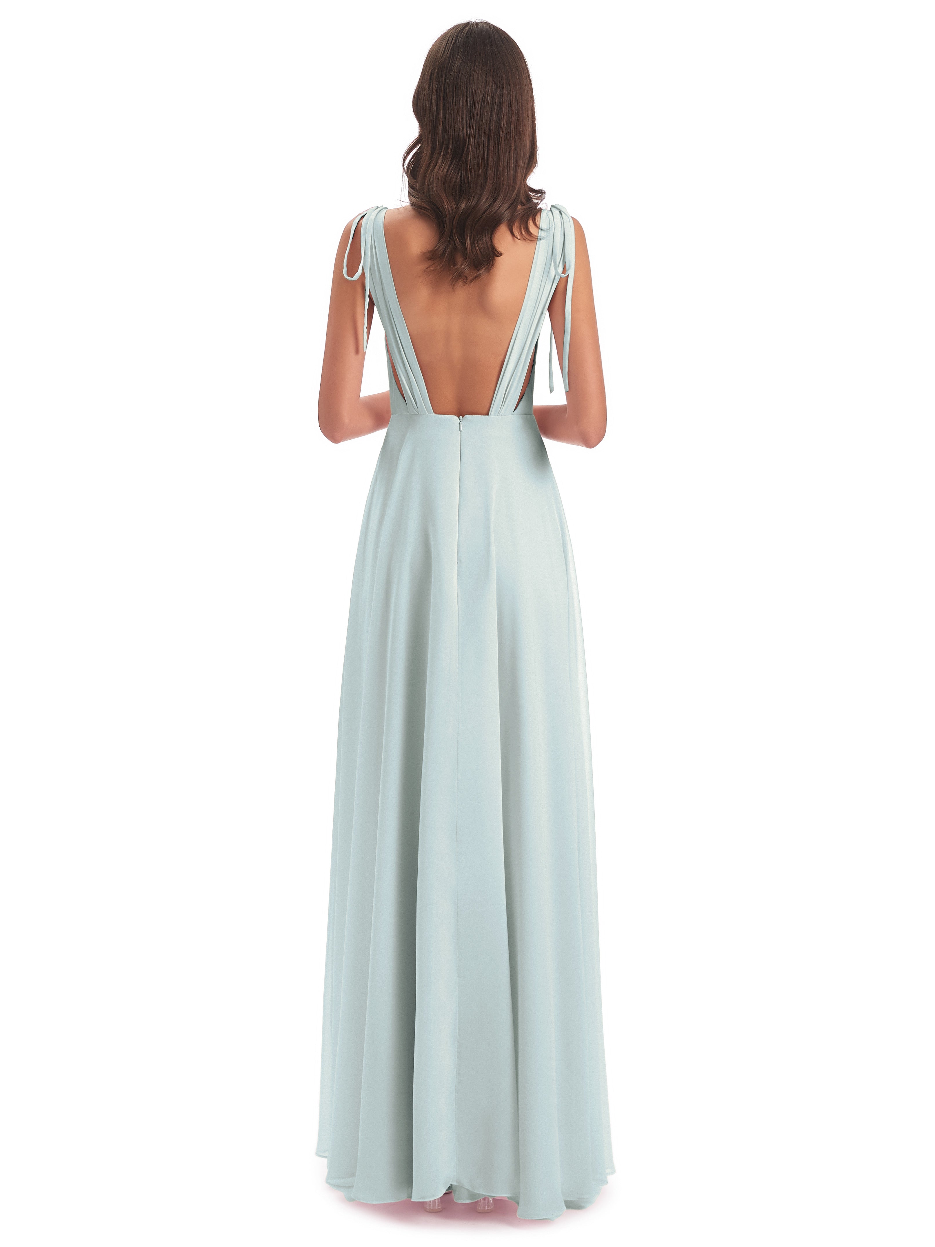 Robe Demoiselle D Honneur Vert Celadon Dos Nu Col V Robes Demoiselle D'Honneur
