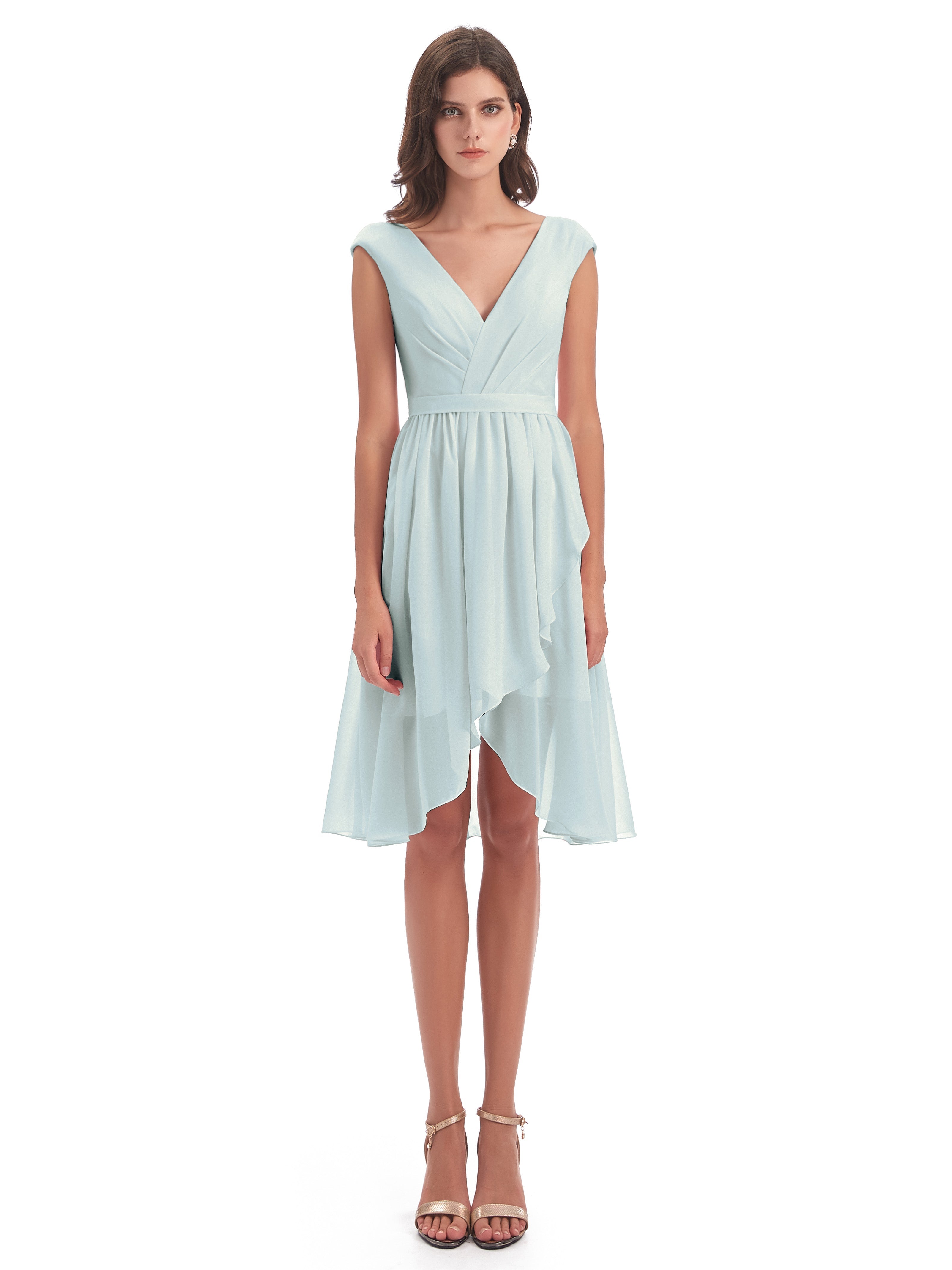 Robe Demoiselle D Honneur Celadon Trapèze Longueur Genou Mancherons Robes Demoiselle D'Honneur