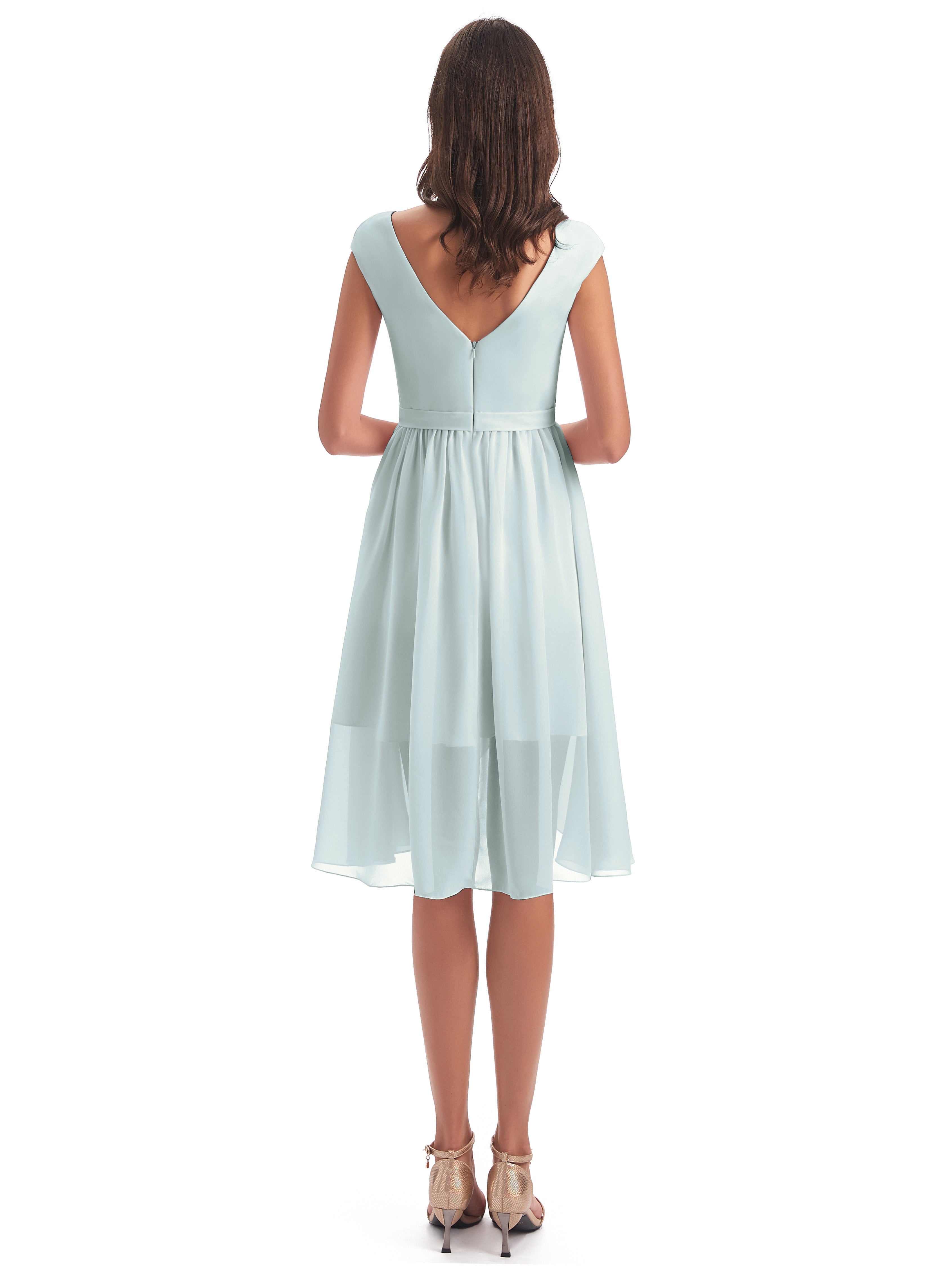 Robe Demoiselle D Honneur Celadon Trapèze Longueur Genou Mancherons Robes Demoiselle D'Honneur