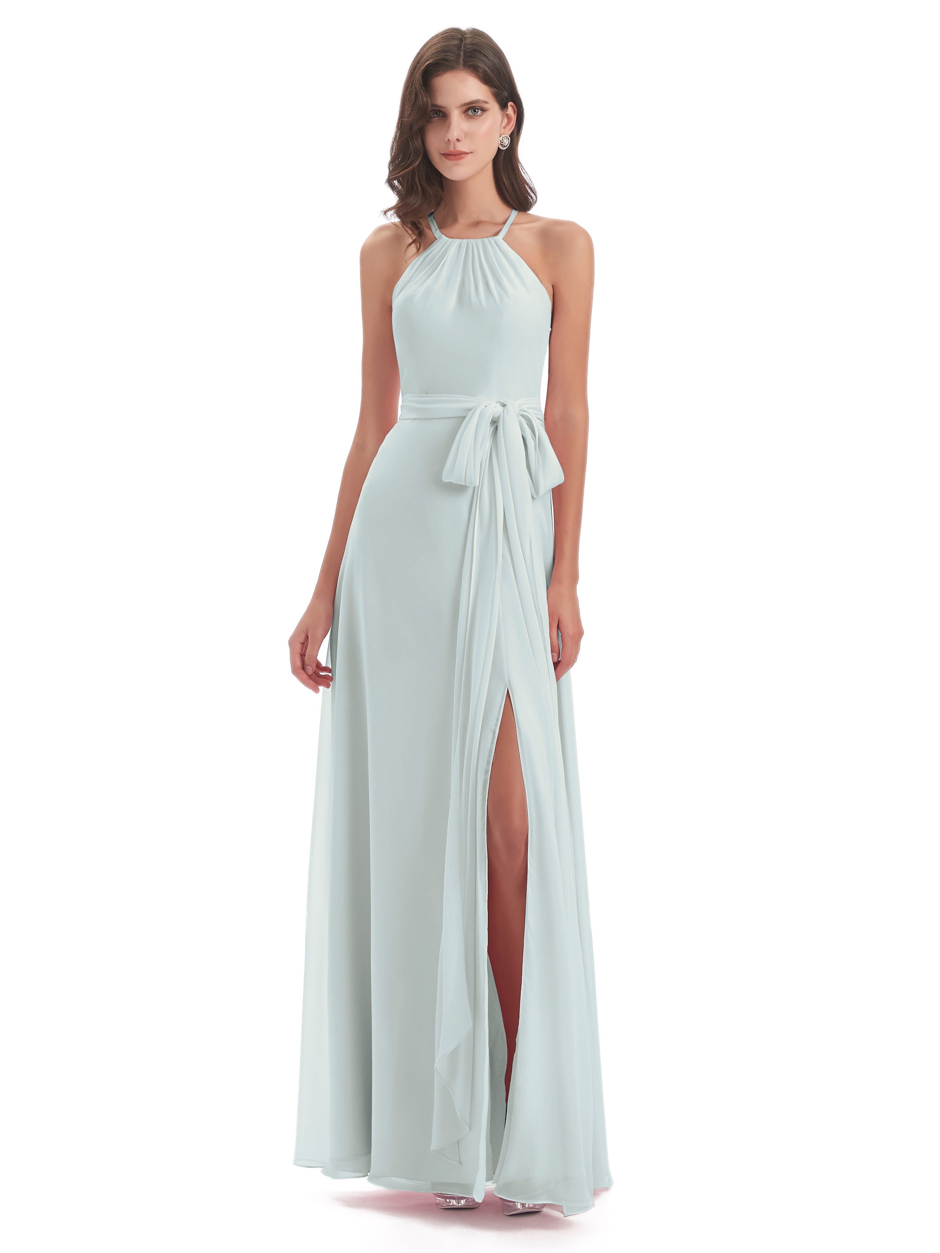 Robe Demoiselle D Honneur Celadon Dos Nu Licou Fendue Robes Demoiselle D'Honneur