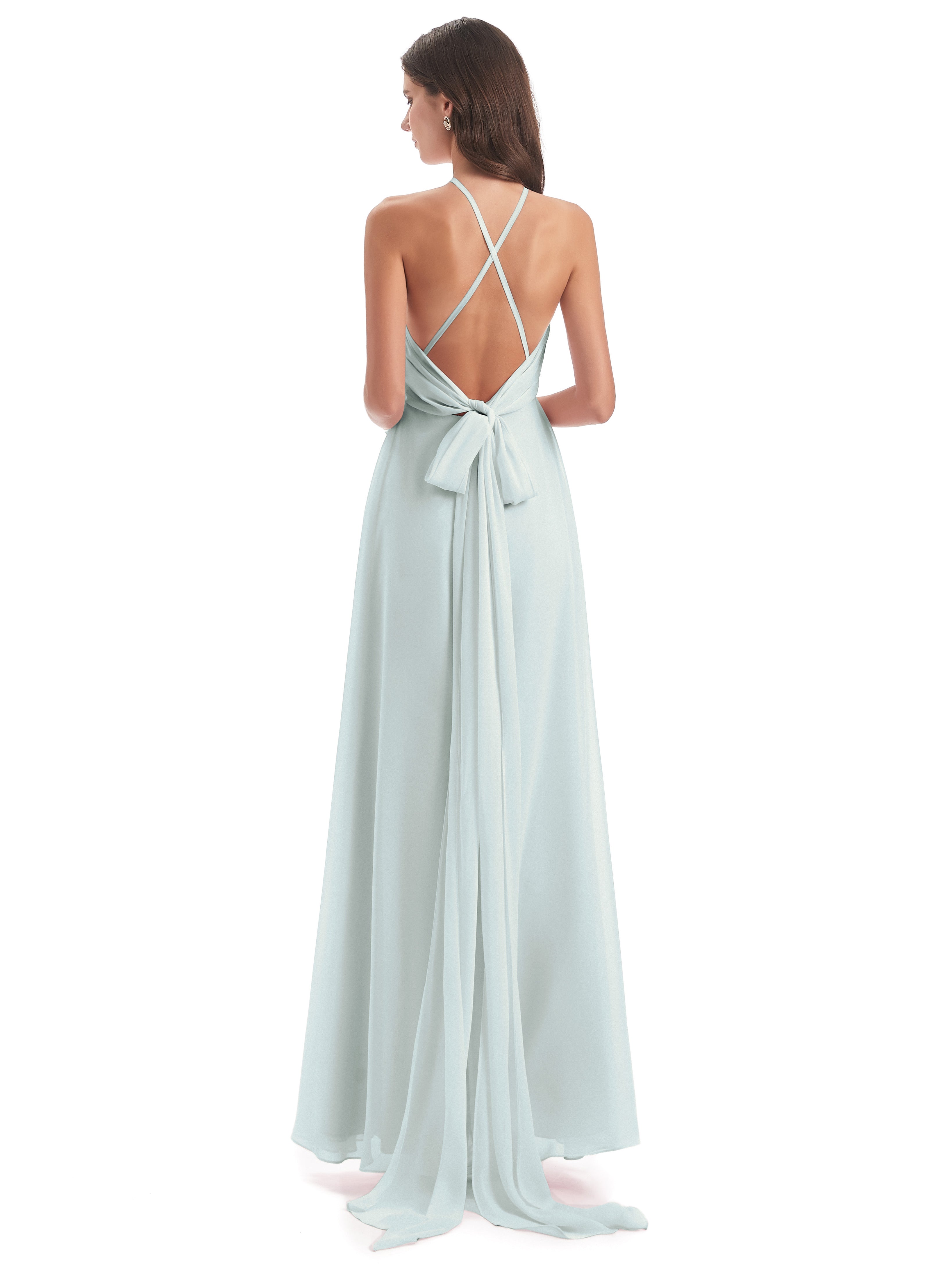 Robe Demoiselle D Honneur Celadon Dos Nu Licou Fendue Robes Demoiselle D'Honneur