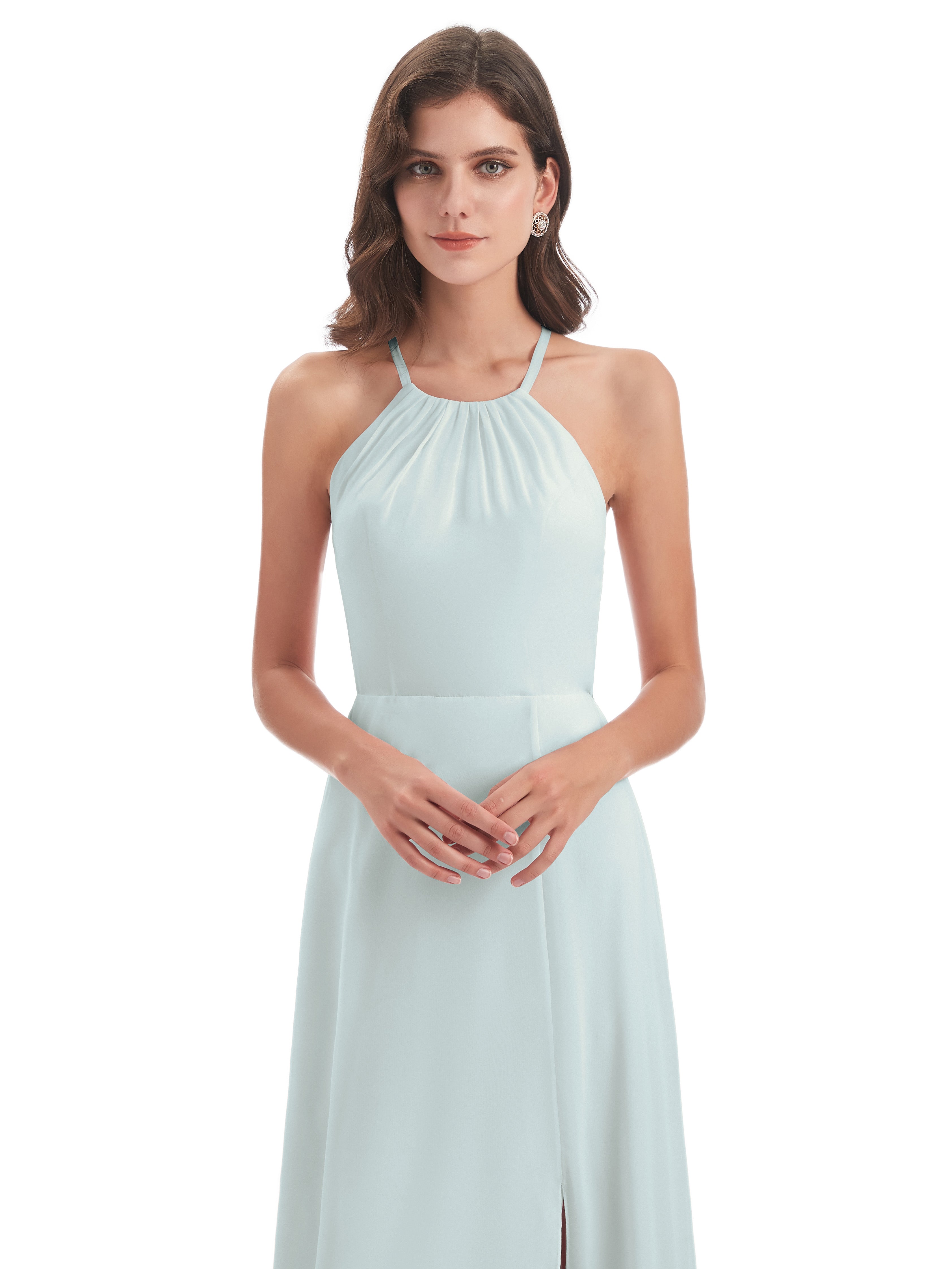 Robe Demoiselle D Honneur Celadon Dos Nu Licou Fendue Robes Demoiselle D'Honneur