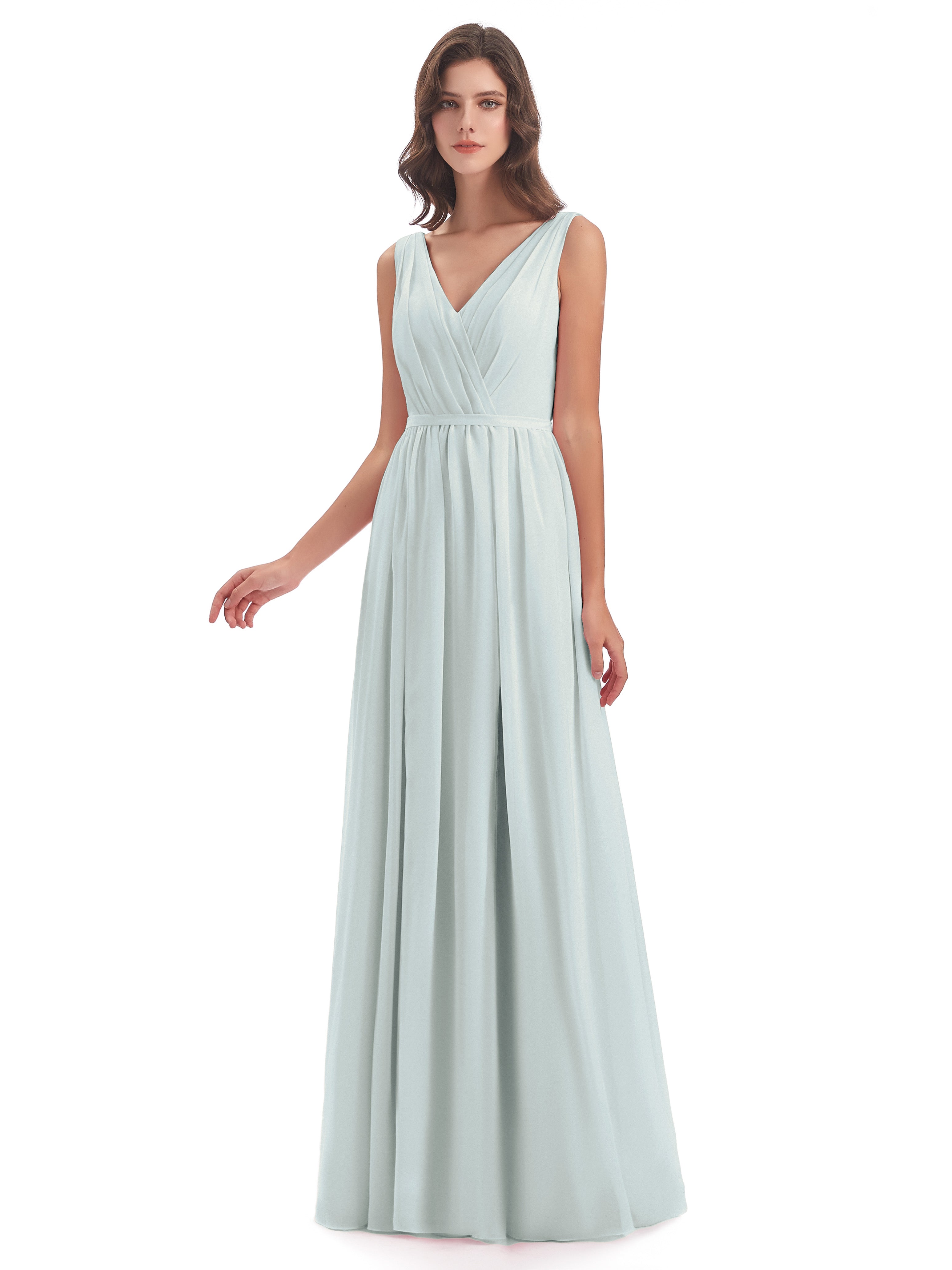 Robe Demoiselle D Honneur Celadon Bretelles Spaghetti Trapèze Mousseline Robes Demoiselle D'Honneur