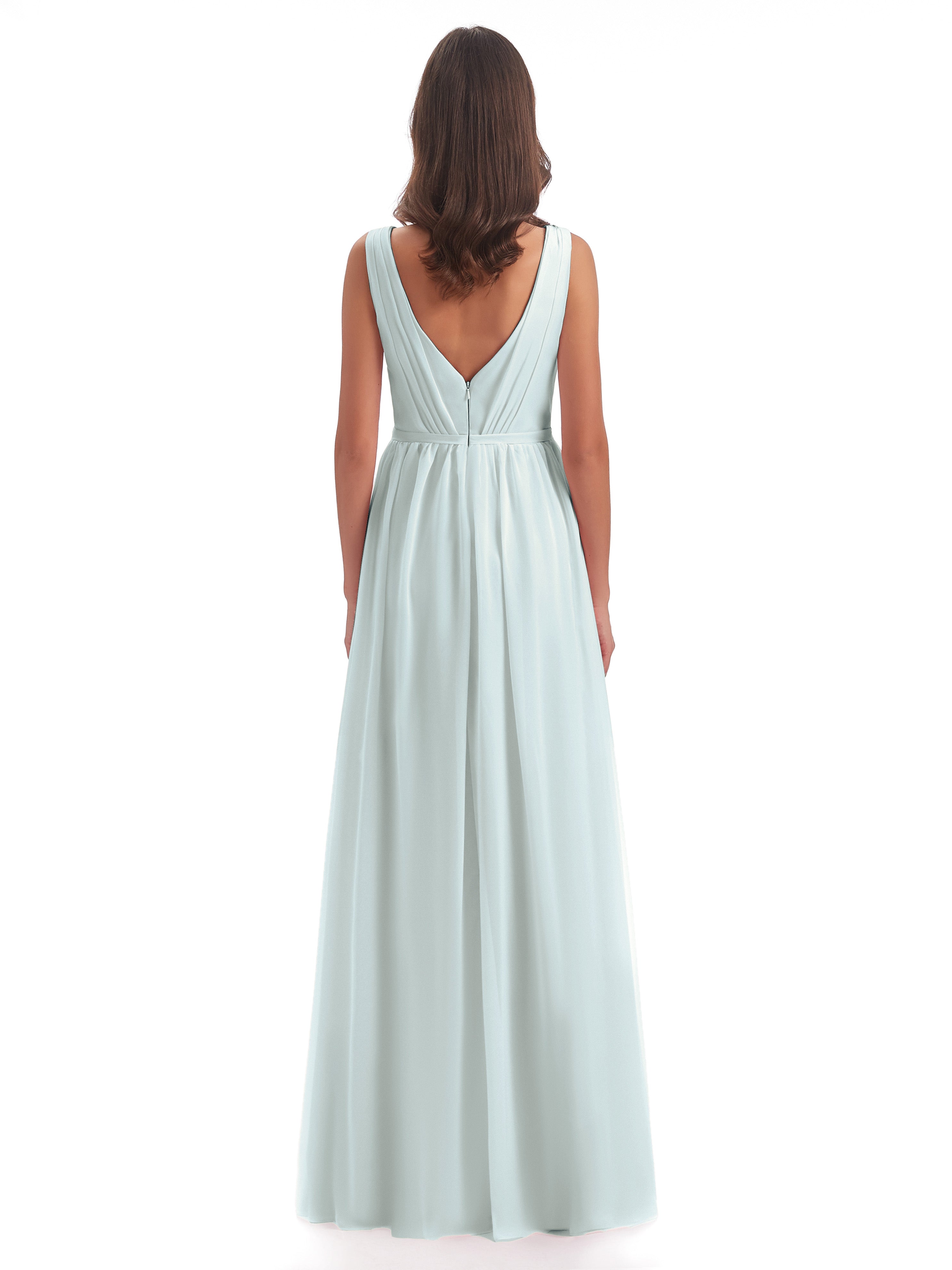 Robe Demoiselle D Honneur Celadon Bretelles Spaghetti Trapèze Mousseline Robes Demoiselle D'Honneur