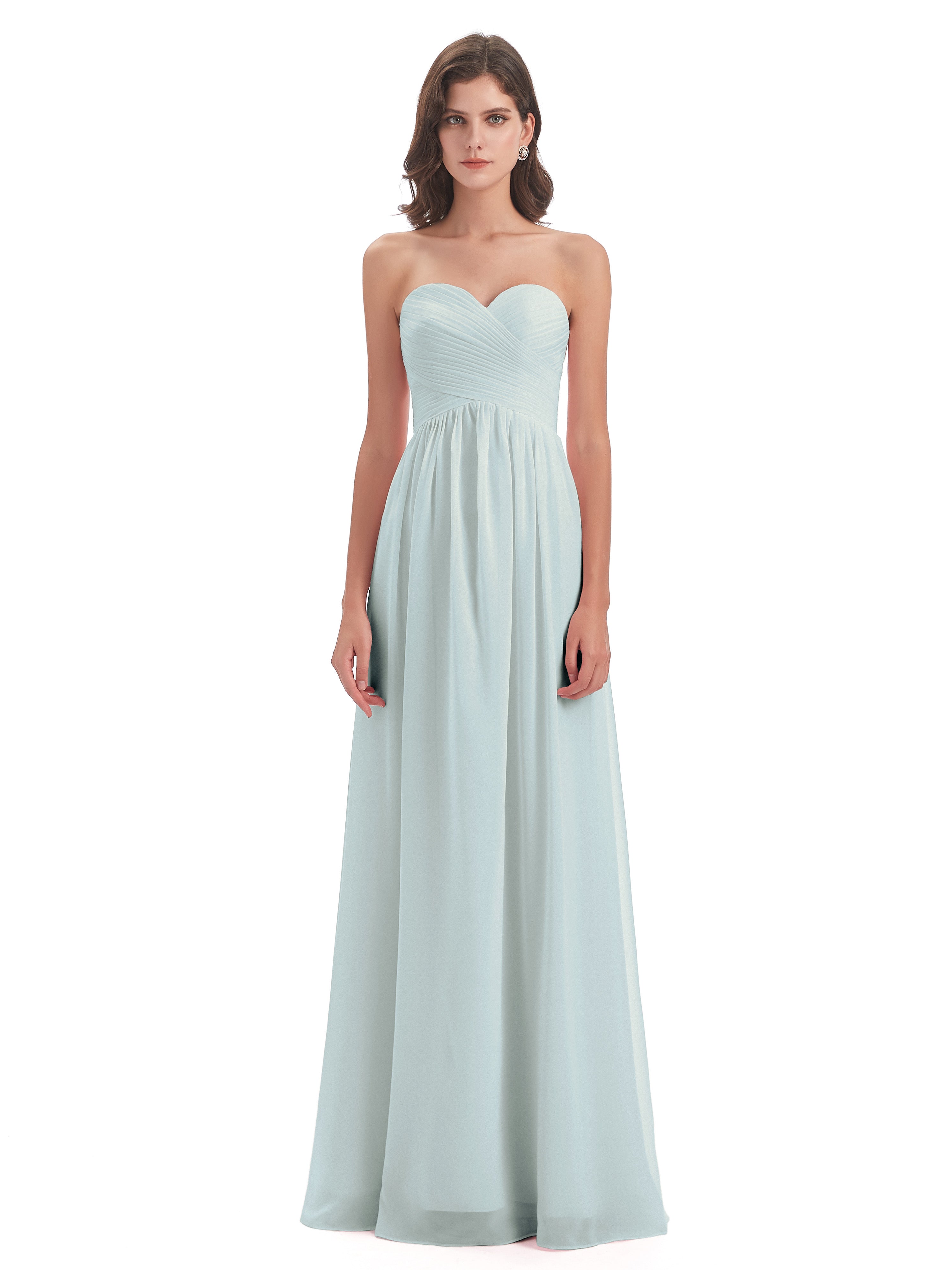 Robe Demoiselle D Honneur Vert Celadon Col Coeur Sans Manche Mousseline Robes Demoiselle D'Honneur