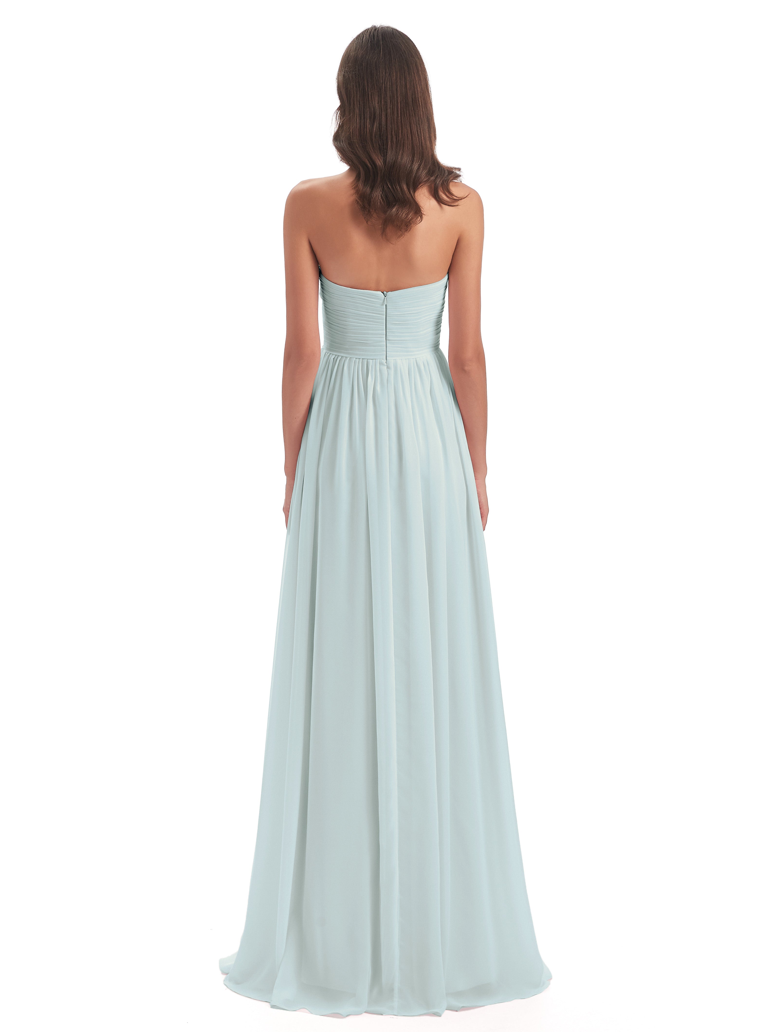 Robe Demoiselle D Honneur Vert Celadon Col Coeur Sans Manche Mousseline Robes Demoiselle D'Honneur